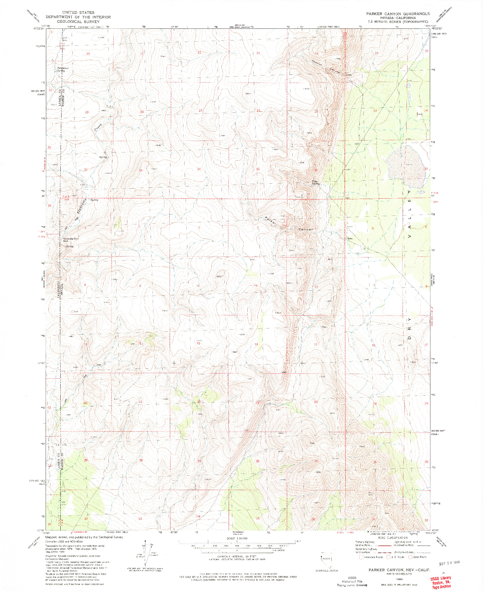 USGS 1:24000-SCALE QUADRANGLE FOR PARKER CANYON, NV 1980