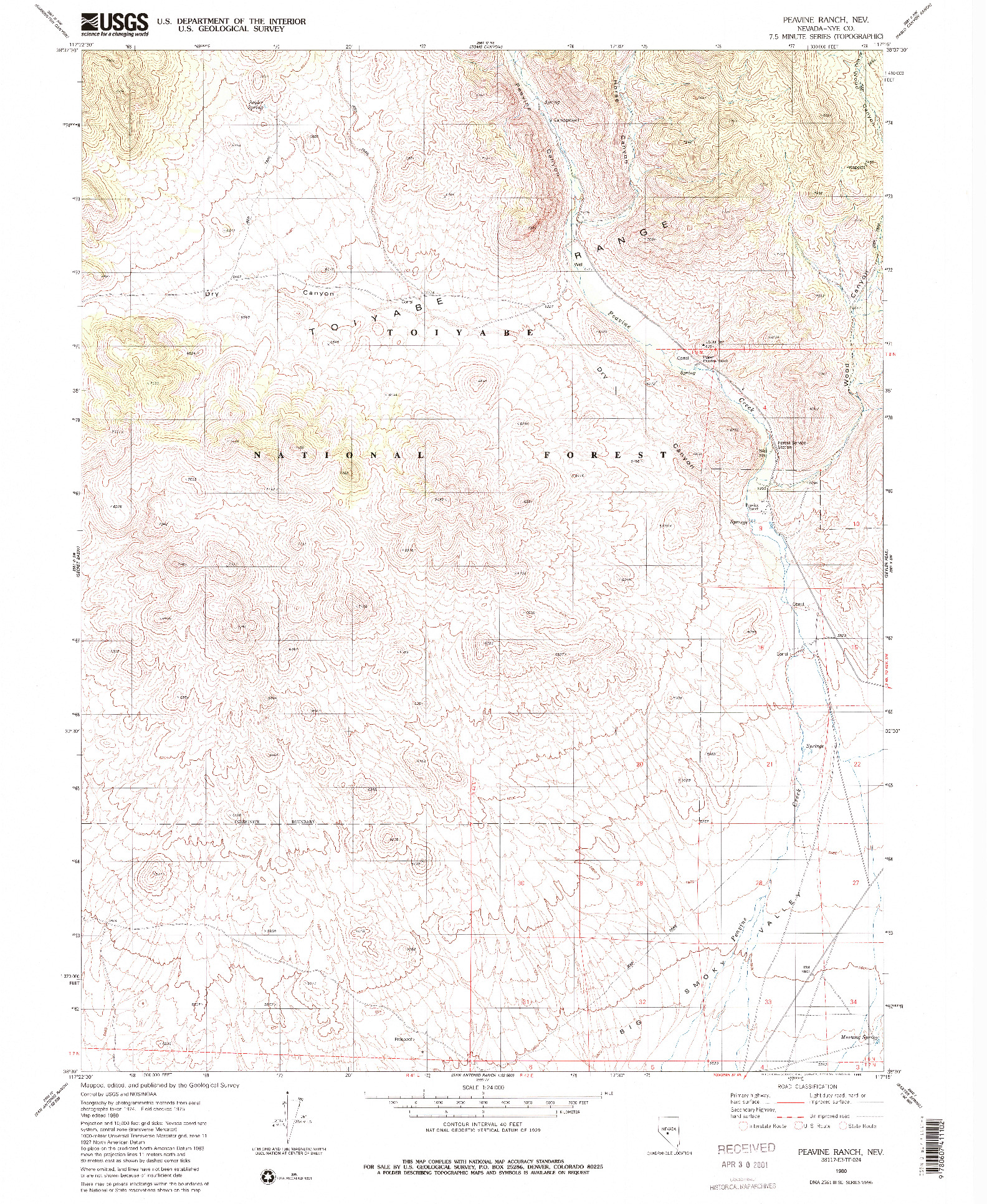 USGS 1:24000-SCALE QUADRANGLE FOR PEAVINE RANCH, NV 1980