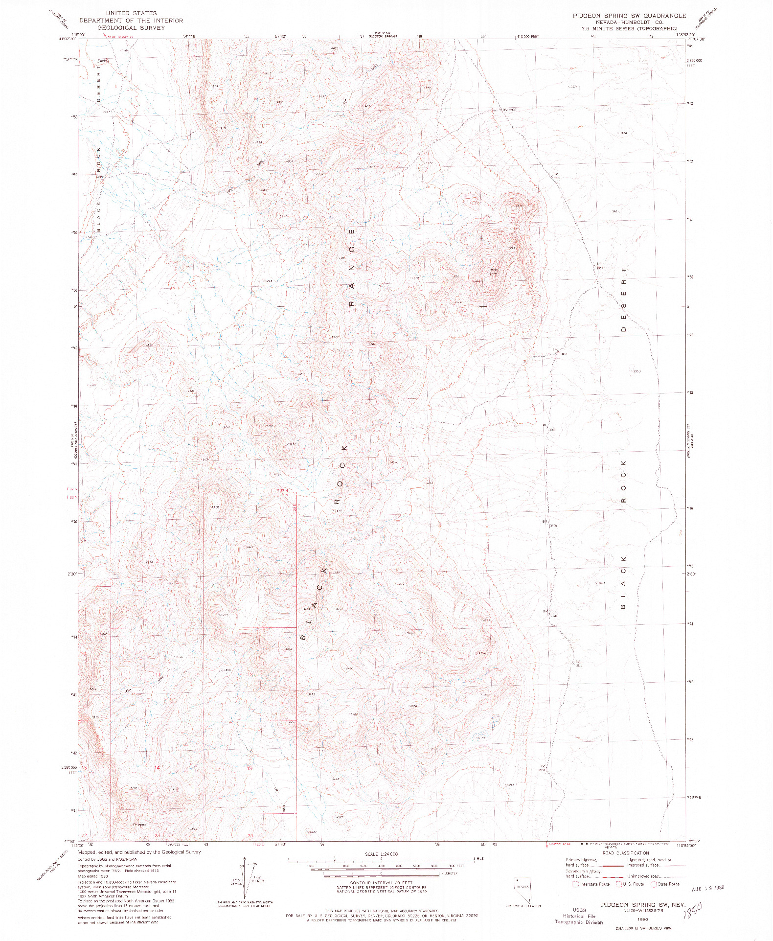 USGS 1:24000-SCALE QUADRANGLE FOR PIDGEON SPRING SW, NV 1980