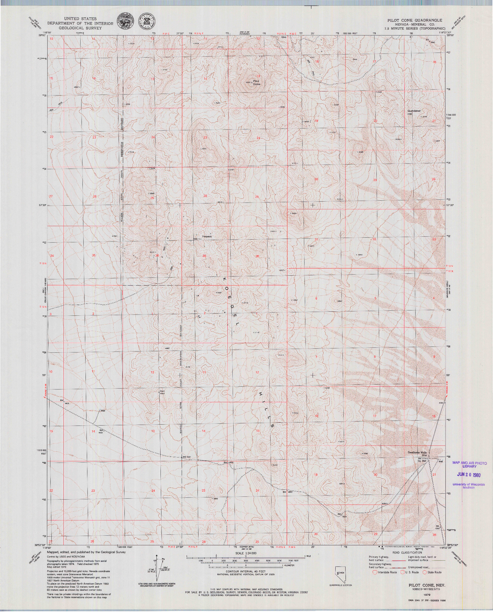 USGS 1:24000-SCALE QUADRANGLE FOR PILOT CONE, NV 1979