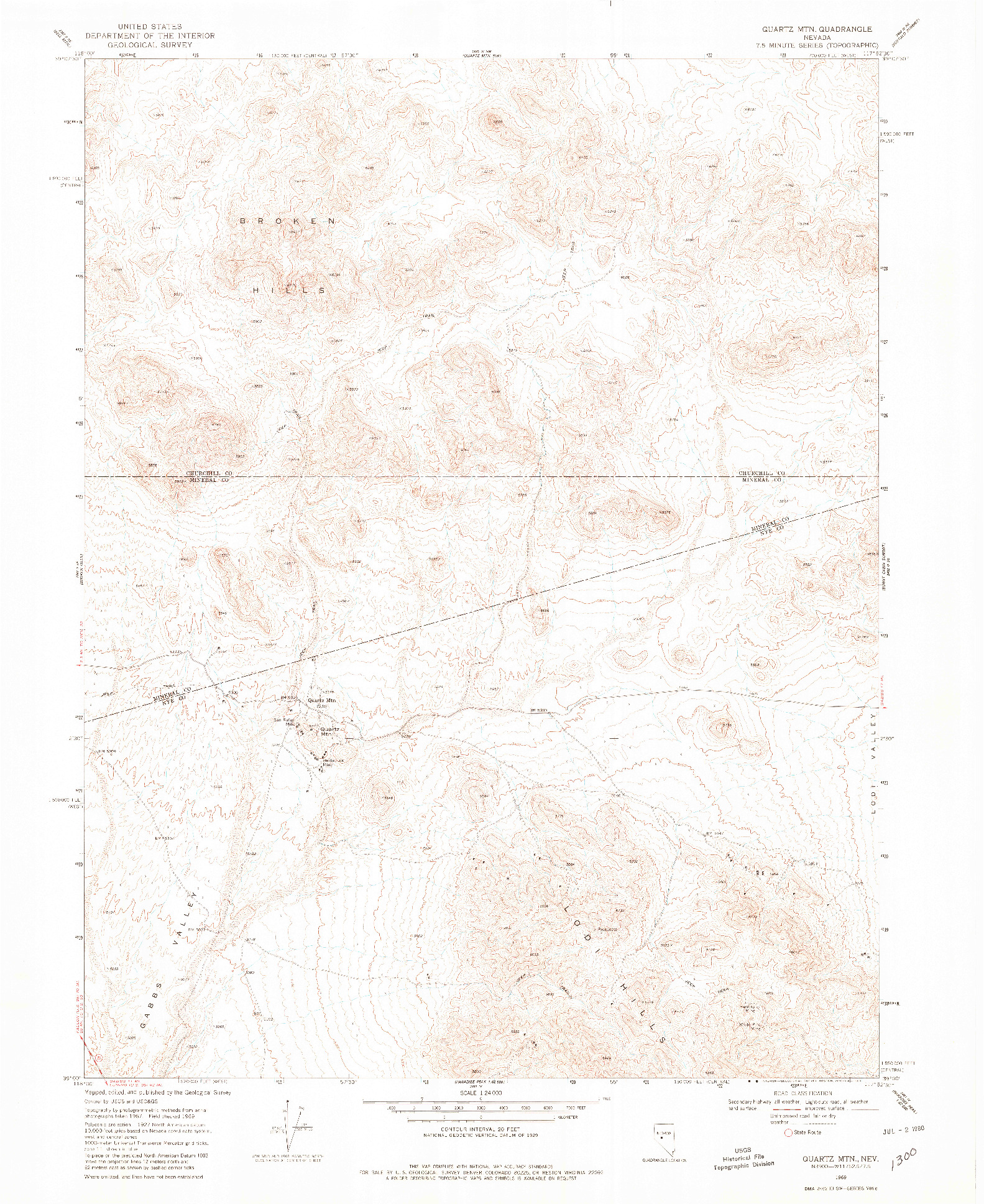 USGS 1:24000-SCALE QUADRANGLE FOR QUARTZ MTN, NV 1969