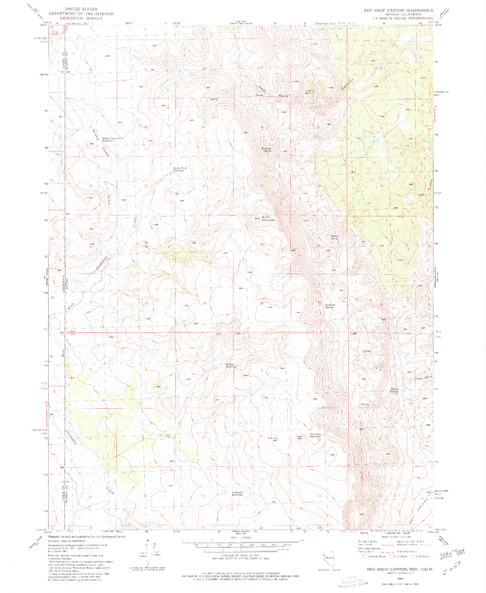 USGS 1:24000-SCALE QUADRANGLE FOR RED ROCK CANYON, NV 1980