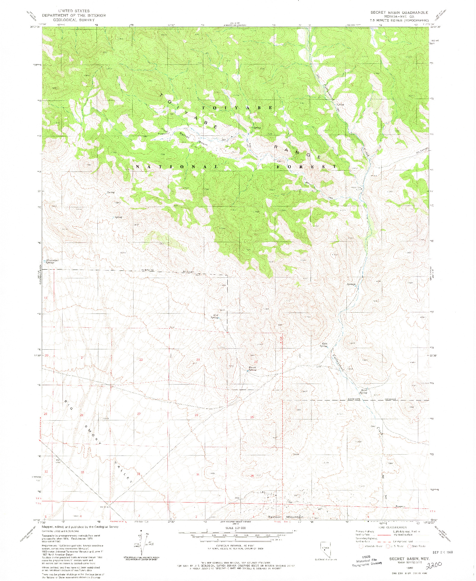 USGS 1:24000-SCALE QUADRANGLE FOR SECRET BASIN, NV 1980