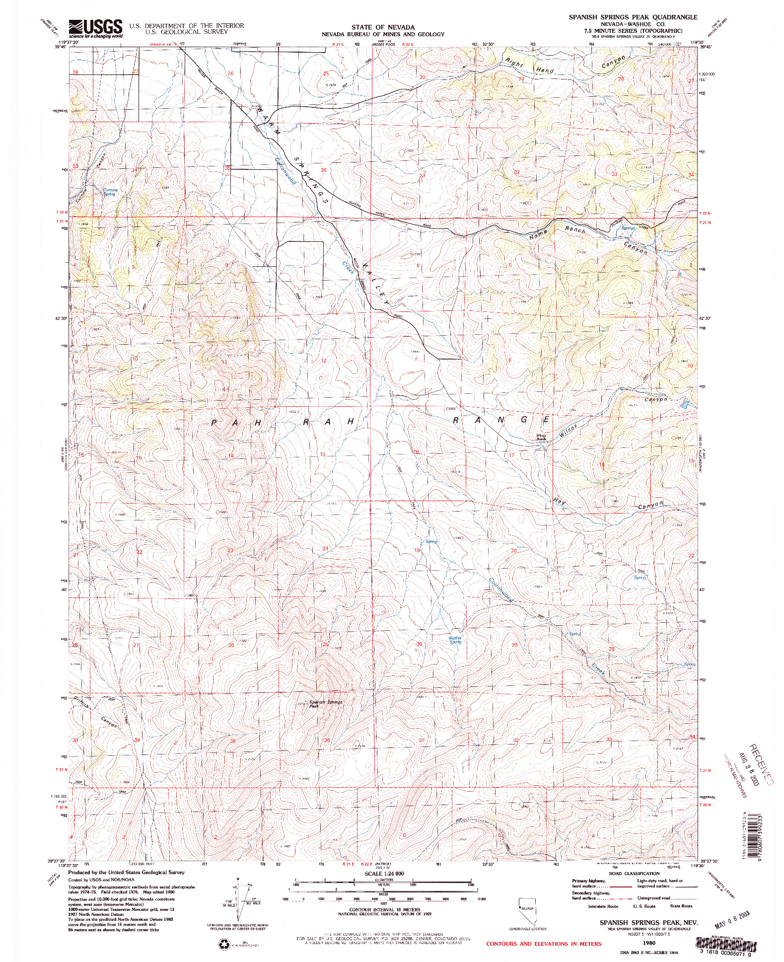 USGS 1:24000-SCALE QUADRANGLE FOR SPANISH SPRINGS PEAK, NV 1980