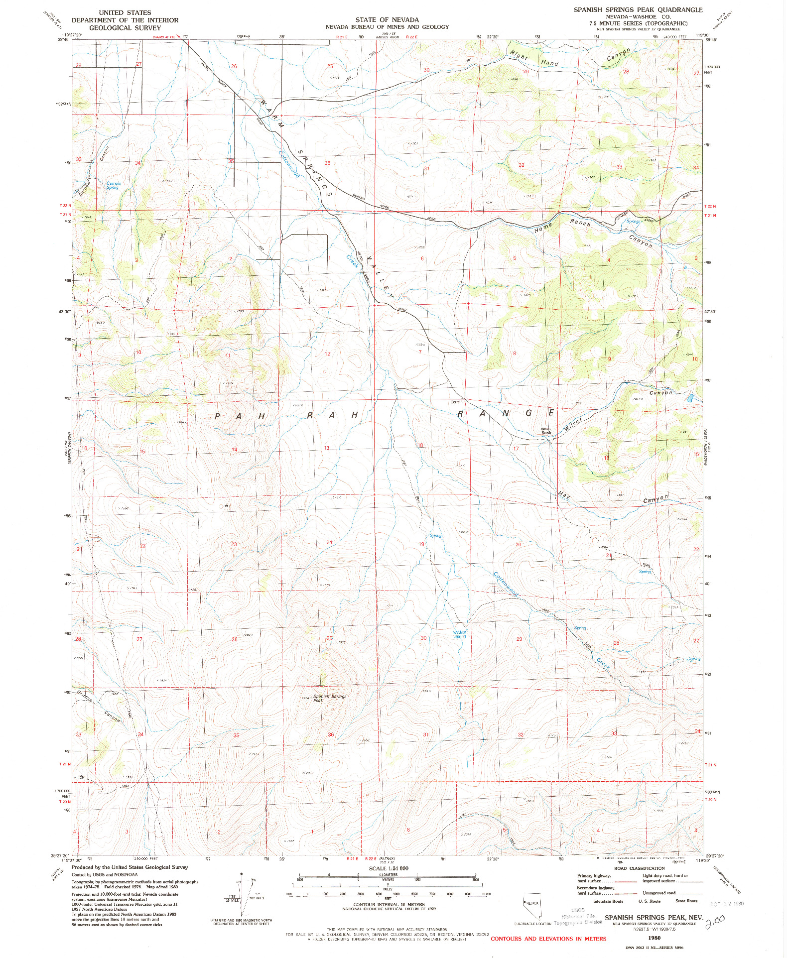 USGS 1:24000-SCALE QUADRANGLE FOR SPANISH SPRINGS PEAK, NV 1980