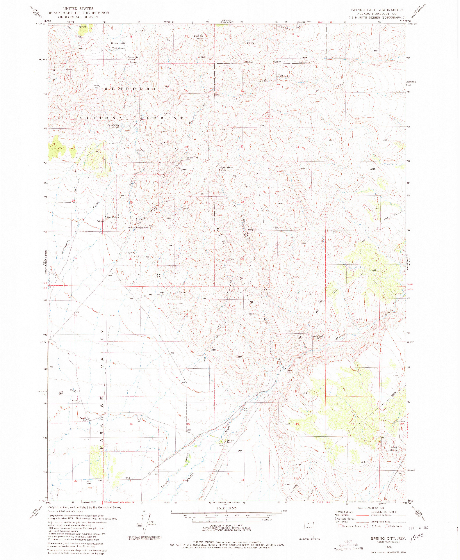 USGS 1:24000-SCALE QUADRANGLE FOR SPRING CITY, NV 1980