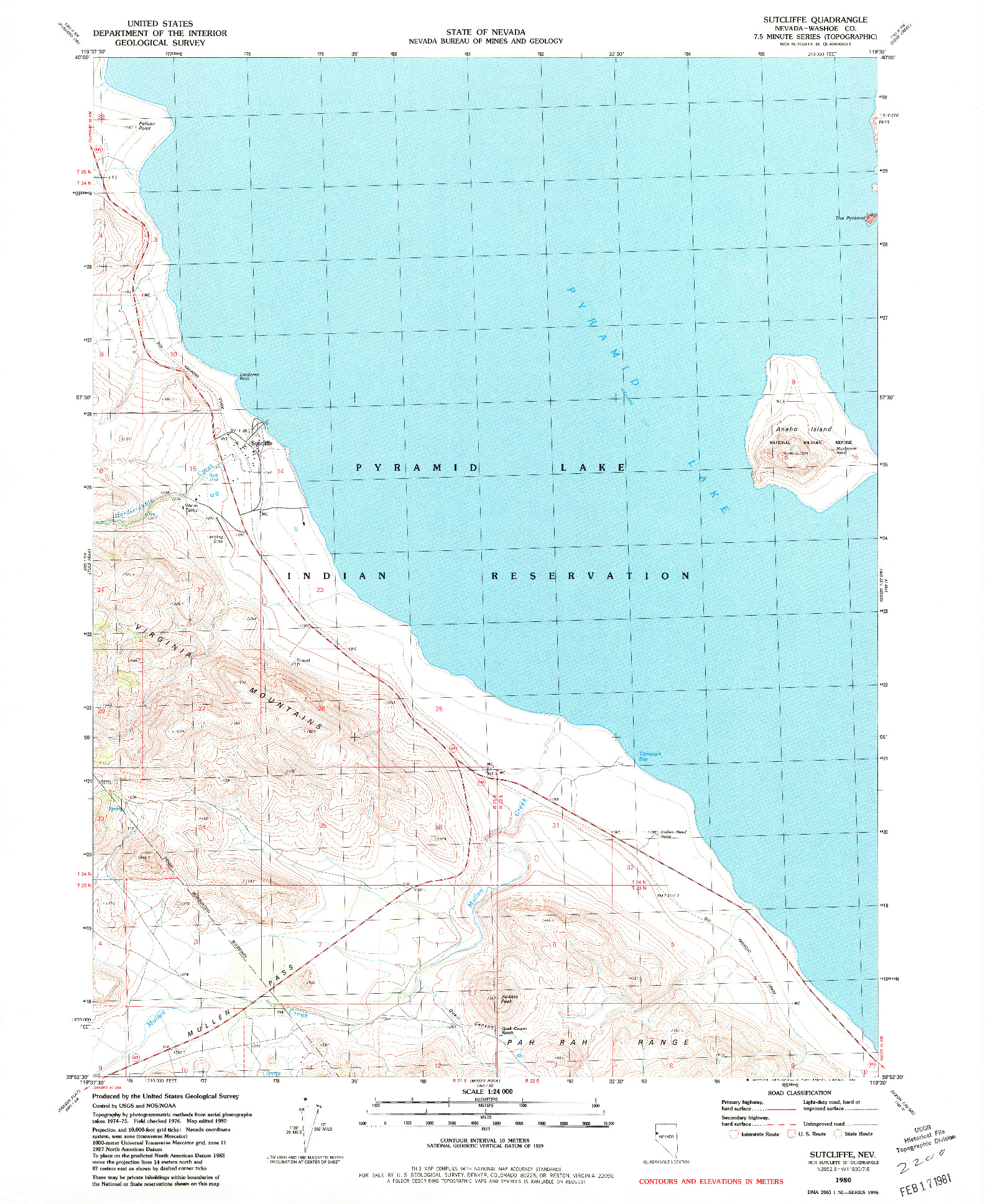 USGS 1:24000-SCALE QUADRANGLE FOR SUTCLIFFE, NV 1980