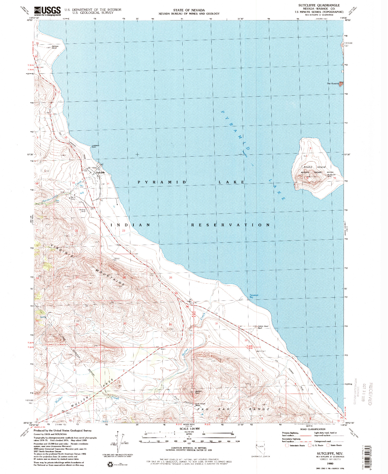 USGS 1:24000-SCALE QUADRANGLE FOR SUTCLIFFE, NV 1980