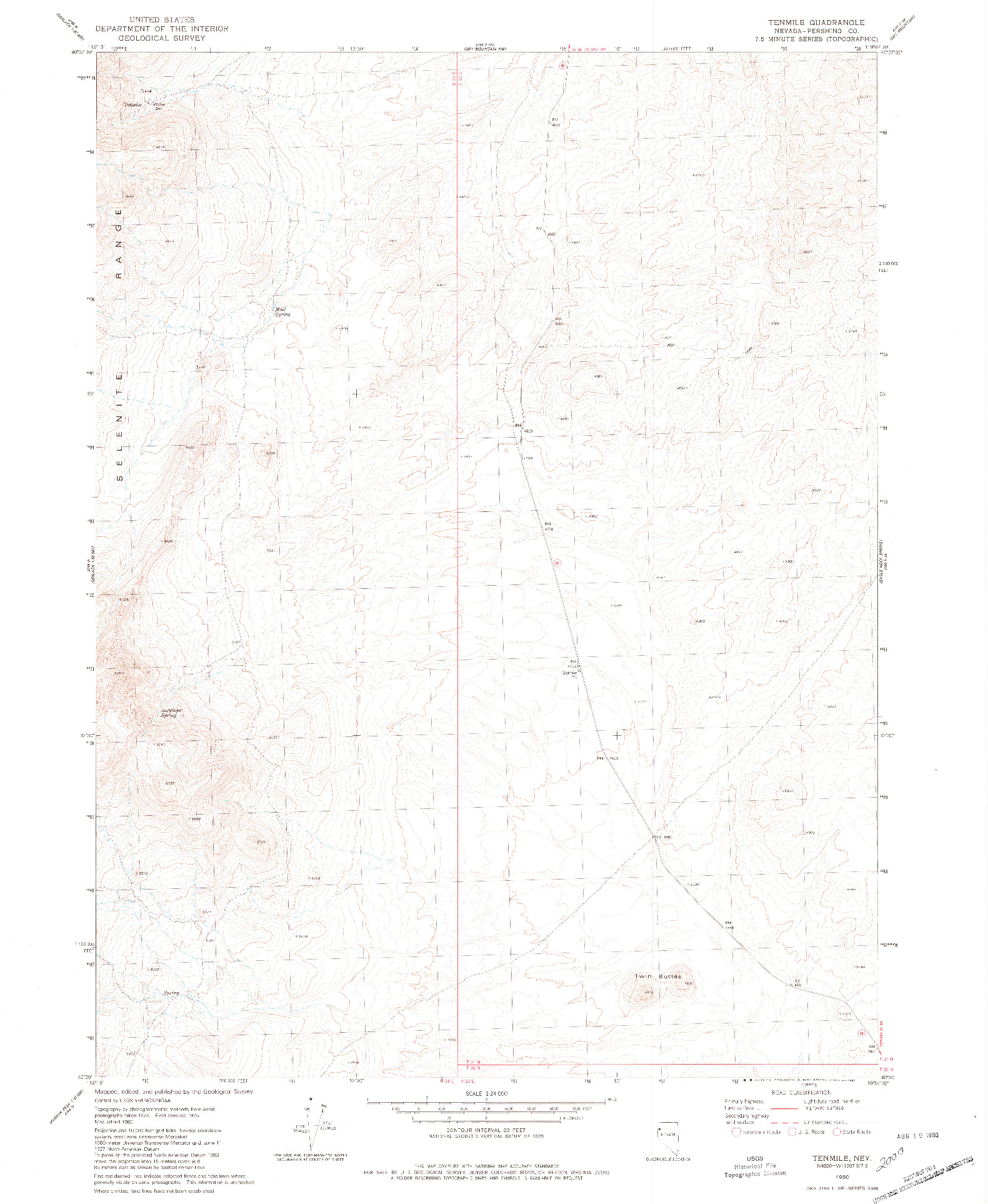 USGS 1:24000-SCALE QUADRANGLE FOR TENMILE, NV 1980