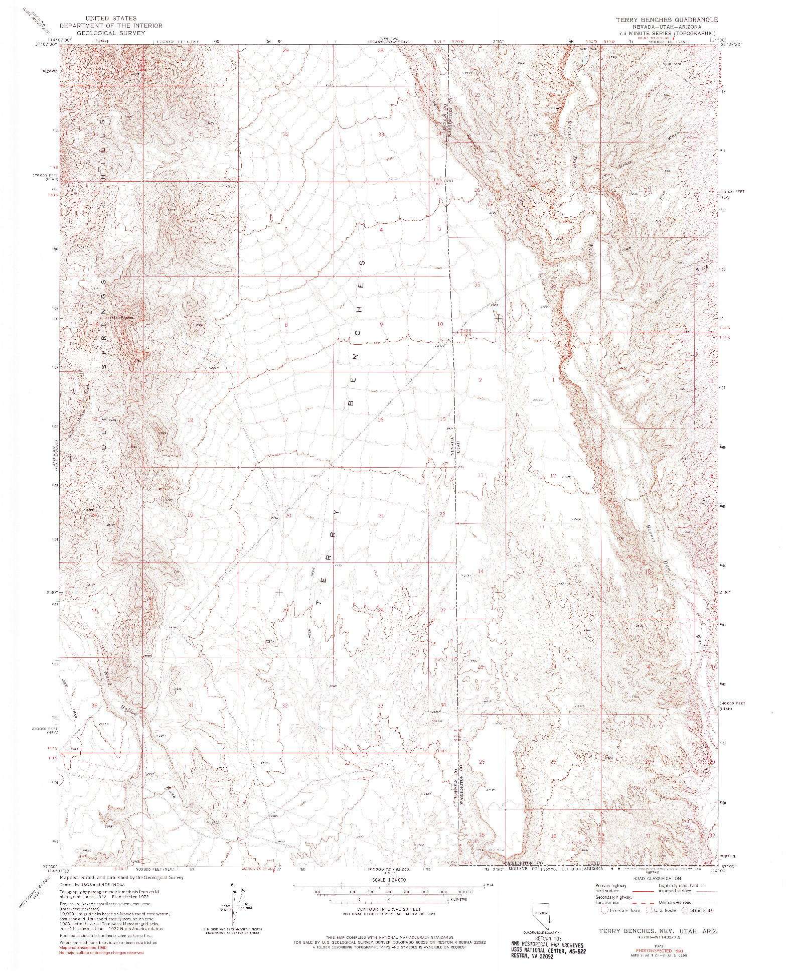 USGS 1:24000-SCALE QUADRANGLE FOR TERRY BENCHES, NV 1973