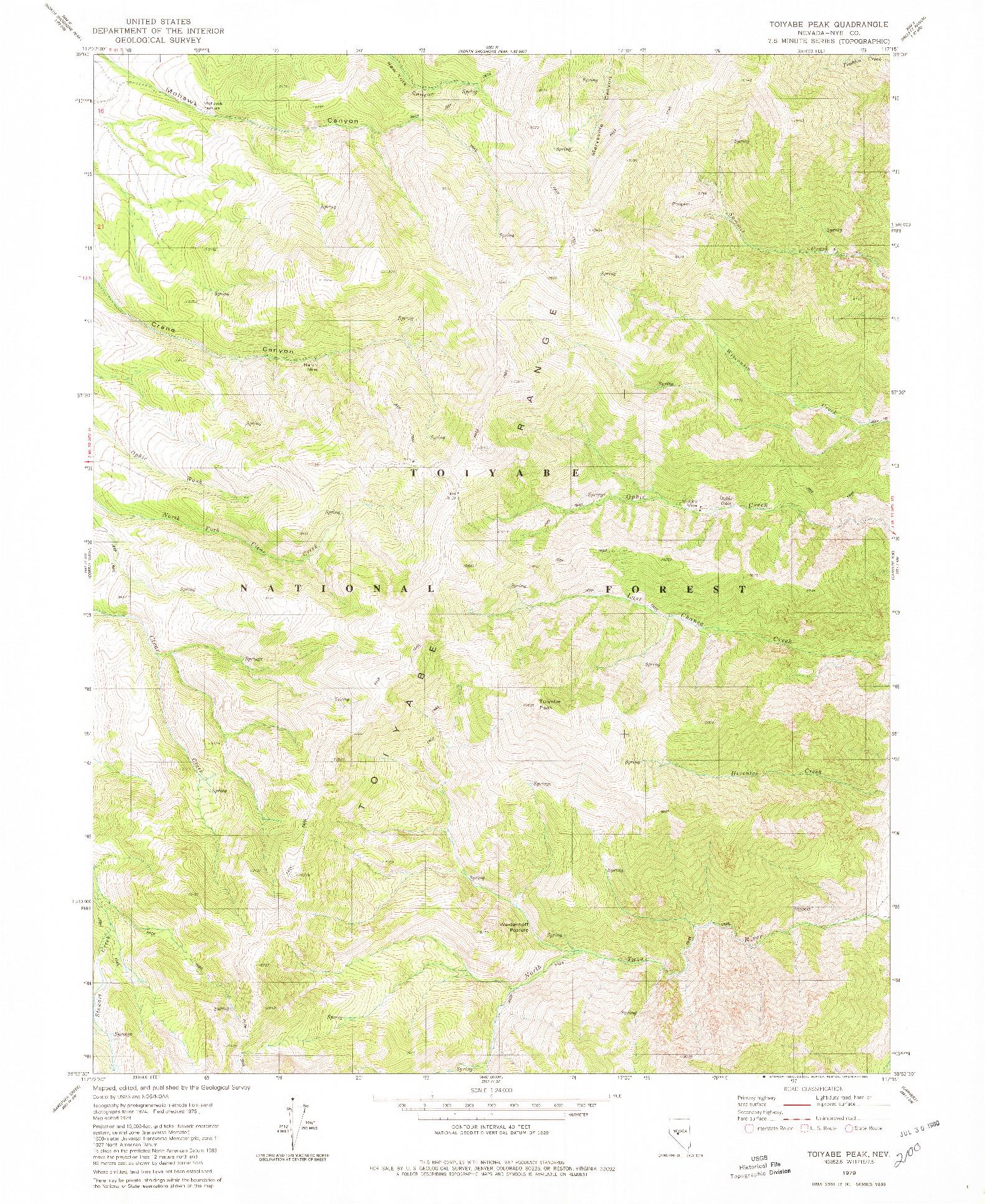 USGS 1:24000-SCALE QUADRANGLE FOR TOIYABE PEAK, NV 1979