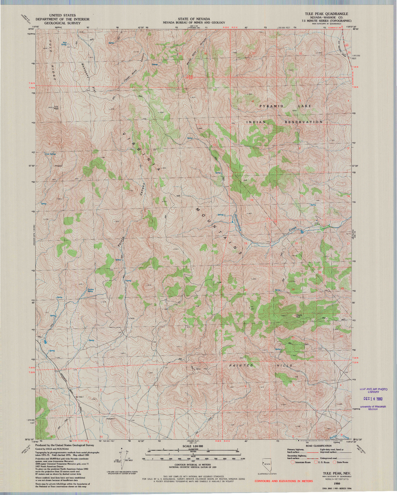 USGS 1:24000-SCALE QUADRANGLE FOR TULE PEAK, NV 1980