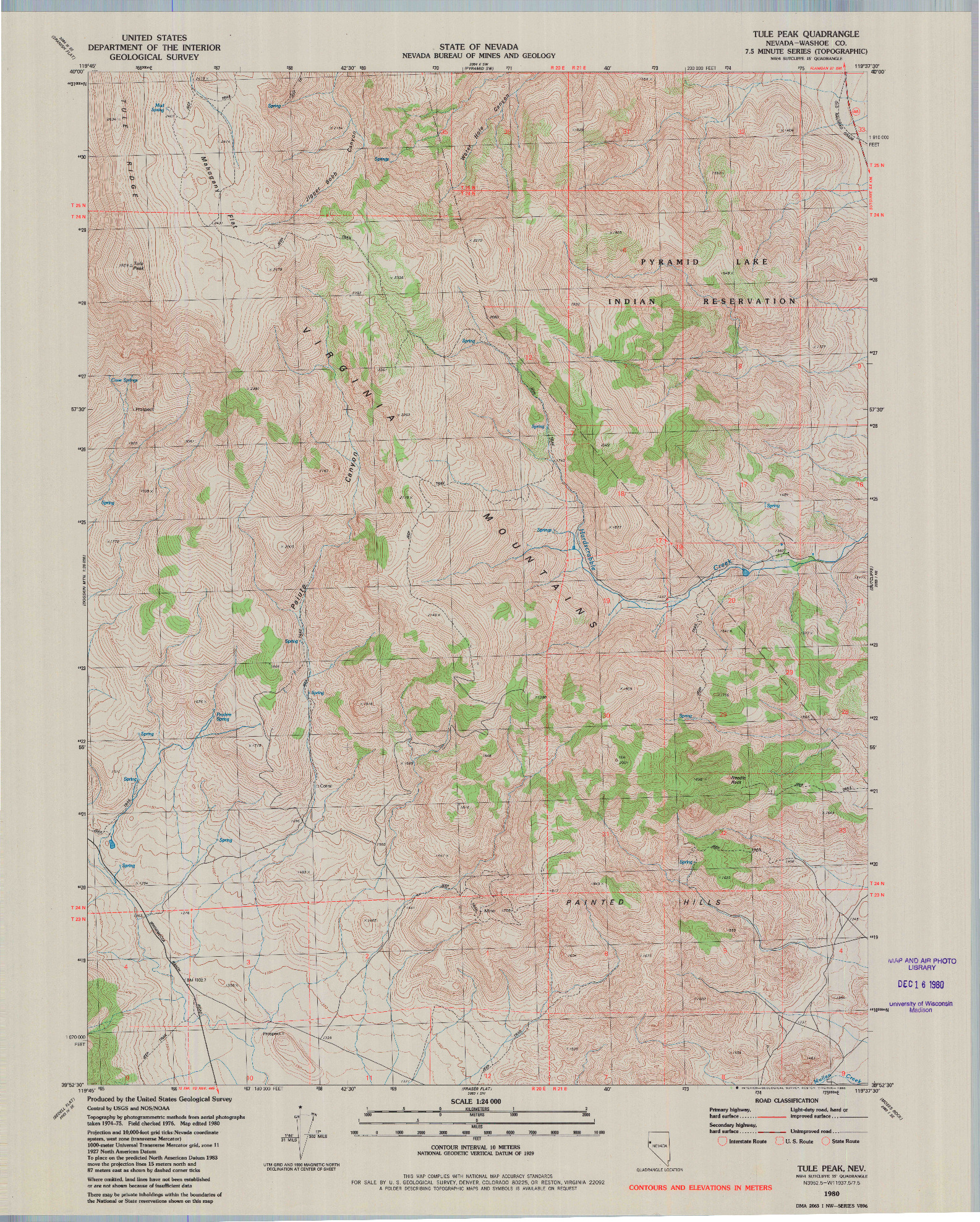 USGS 1:24000-SCALE QUADRANGLE FOR TULE PEAK, NV 1980