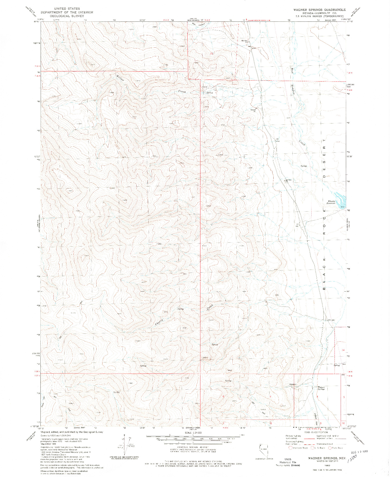 USGS 1:24000-SCALE QUADRANGLE FOR WAGNER SPRINGS, NV 1980