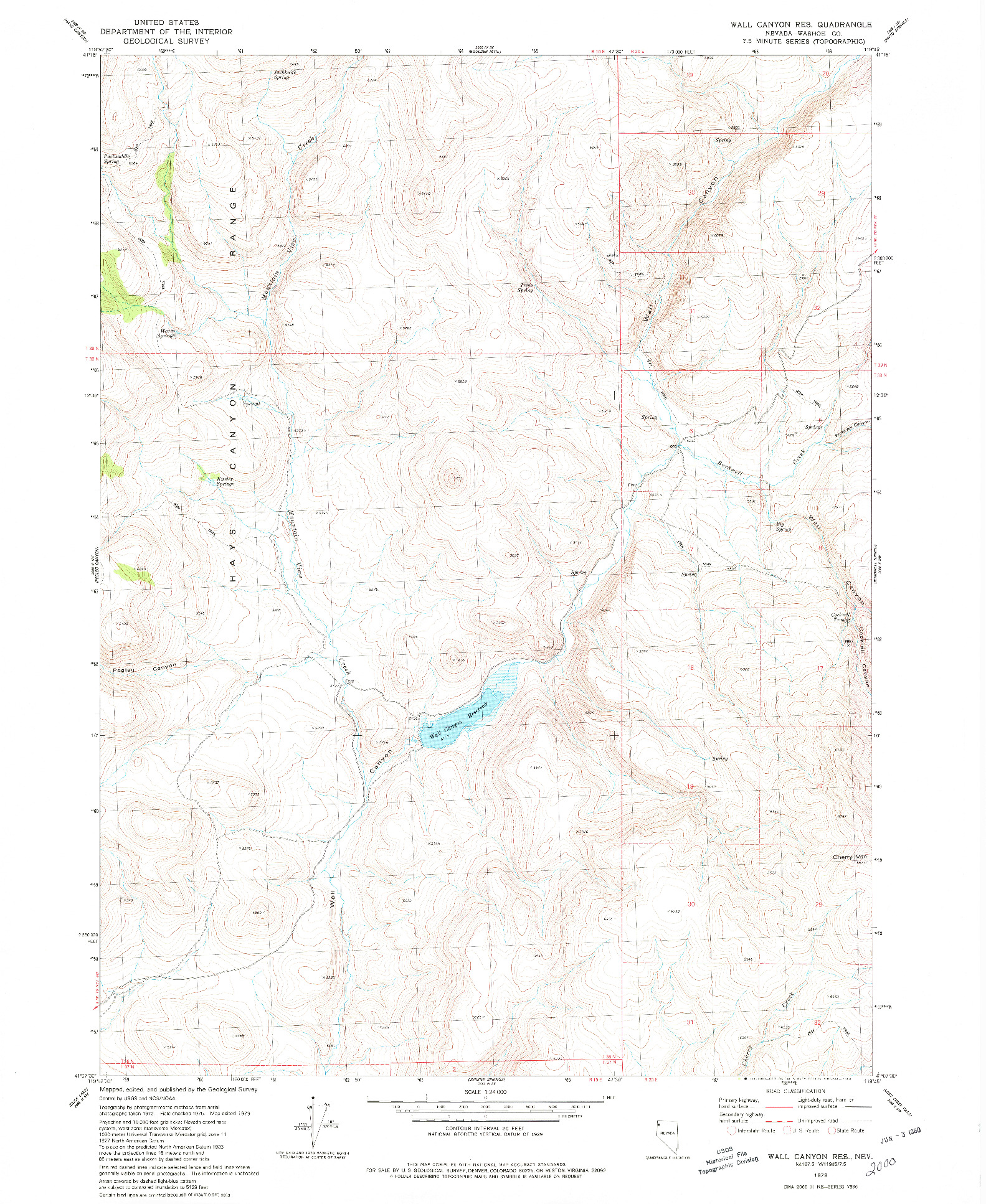 USGS 1:24000-SCALE QUADRANGLE FOR WALL CANYON RESERVOIR, NV 1979