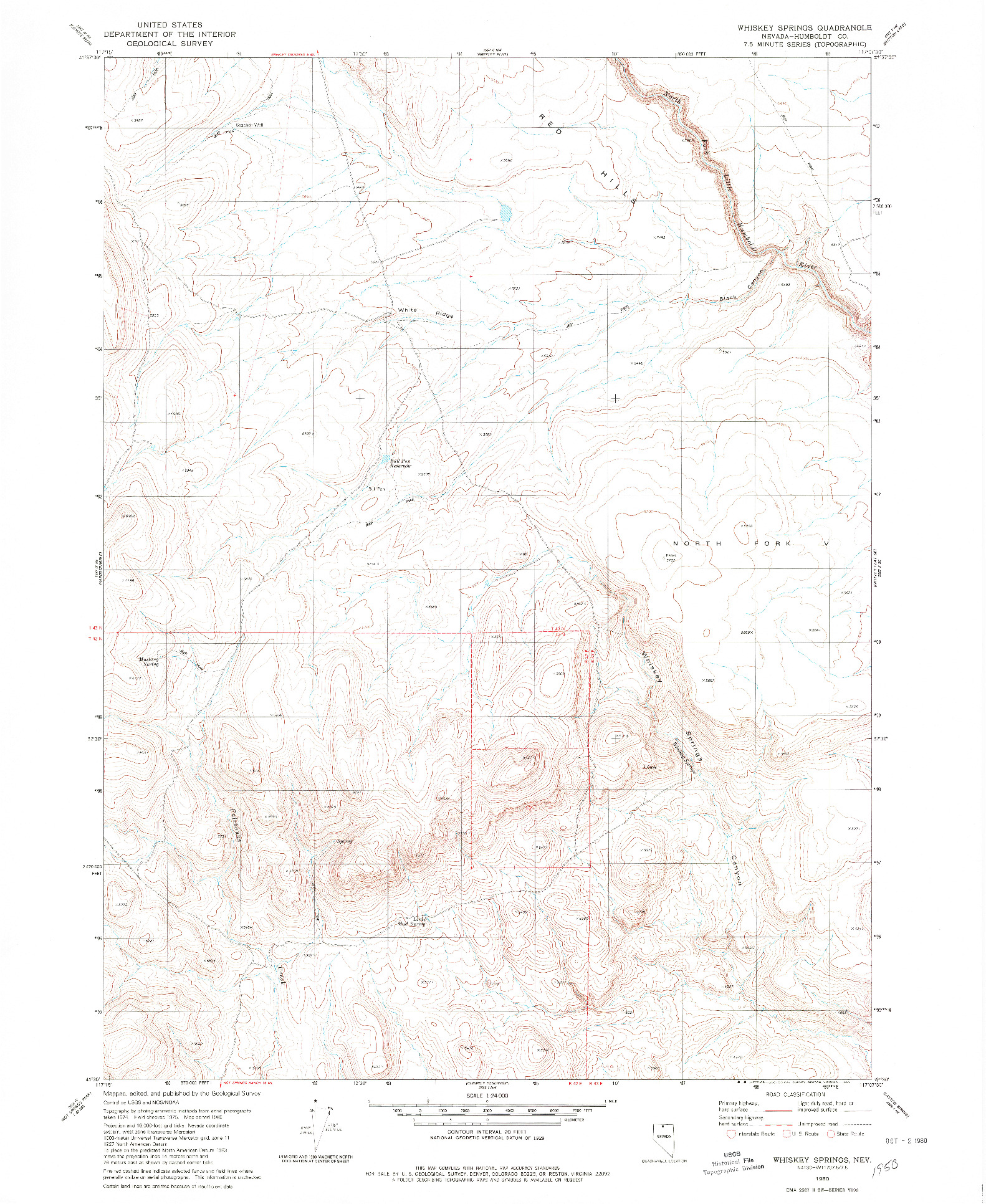 USGS 1:24000-SCALE QUADRANGLE FOR WHISKEY SPRINGS, NV 1980