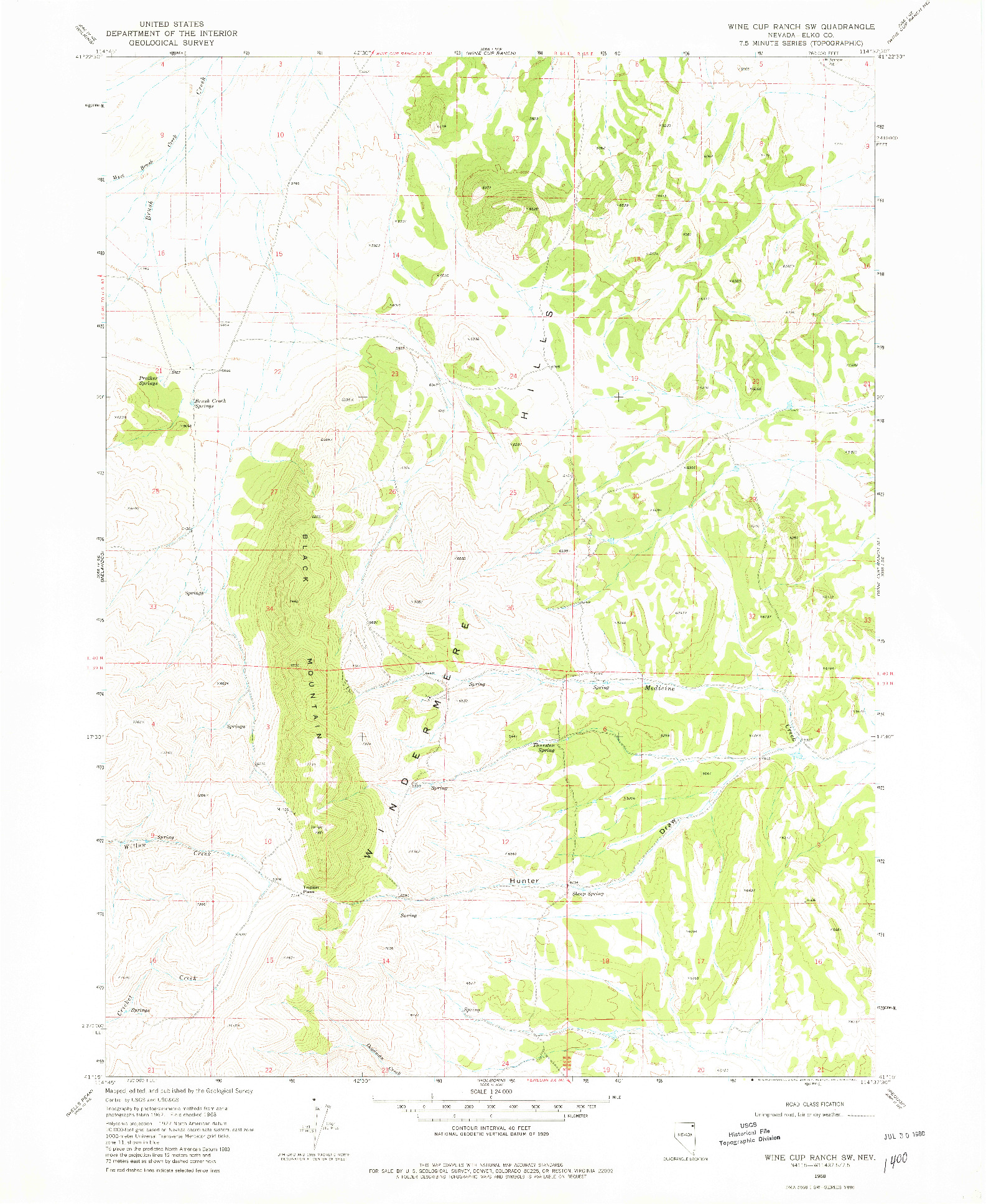 USGS 1:24000-SCALE QUADRANGLE FOR WINE CUP RANCH SW, NV 1968
