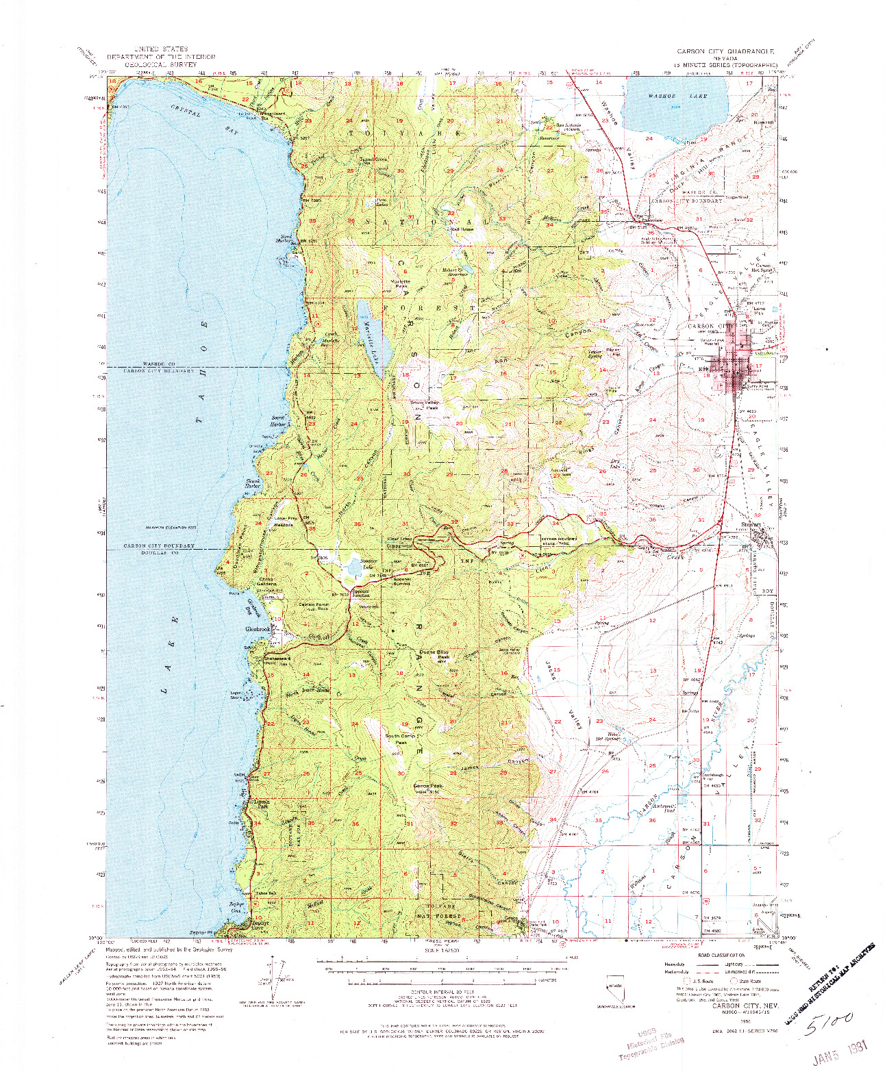 USGS 1:62500-SCALE QUADRANGLE FOR CARSON CITY, NV 1956