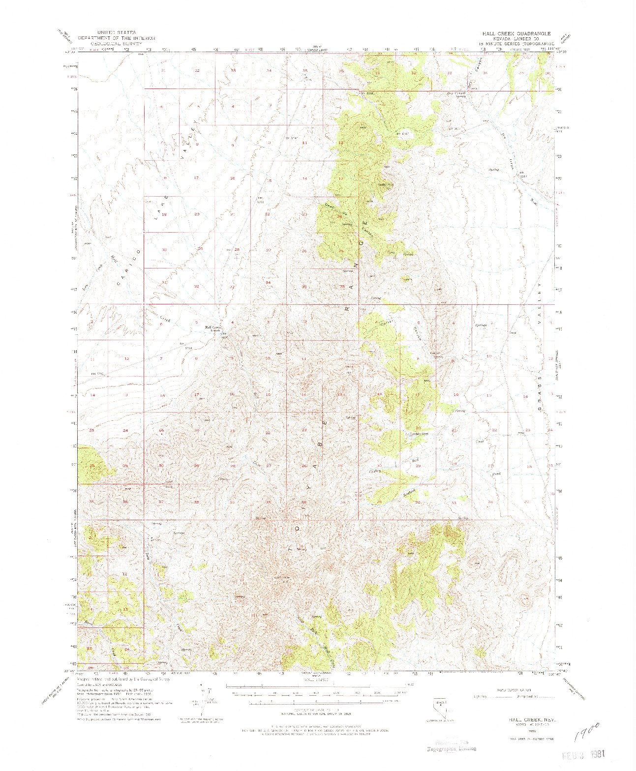 USGS 1:62500-SCALE QUADRANGLE FOR HALL CREEK, NV 1956