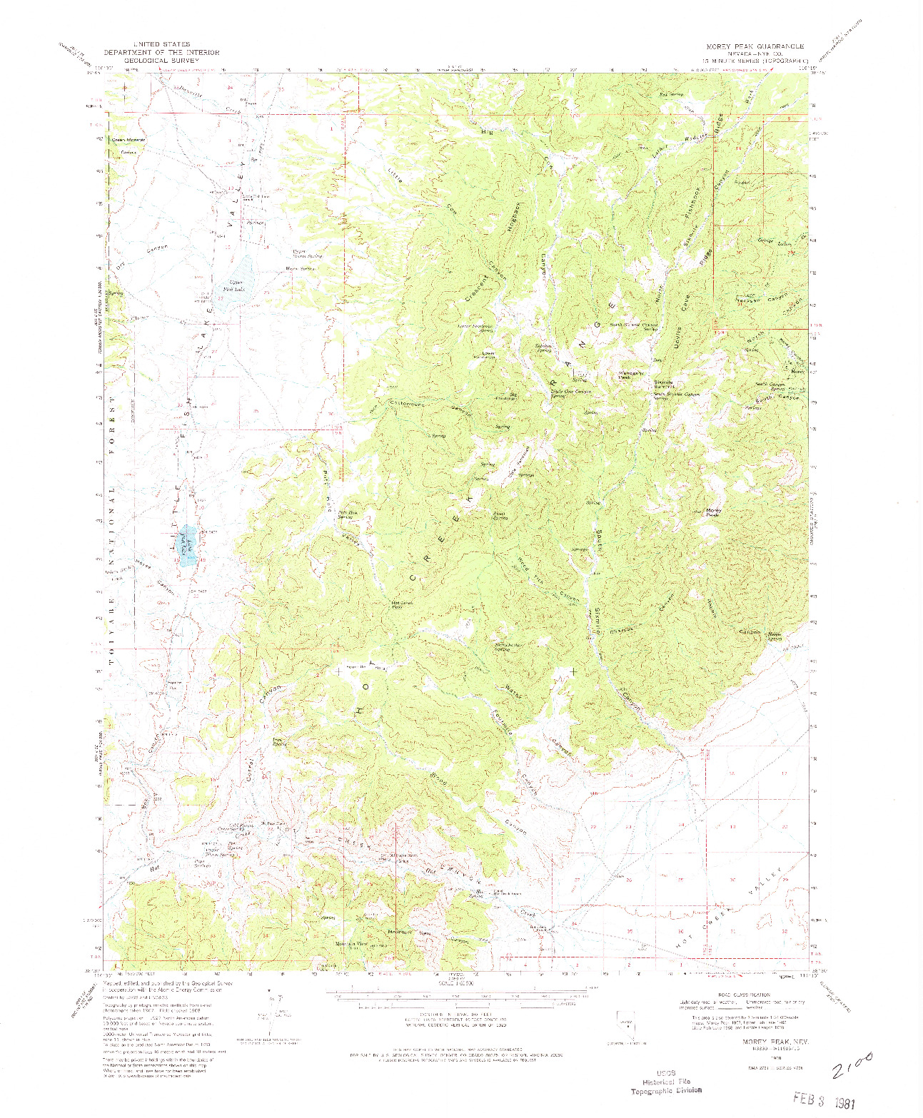 USGS 1:62500-SCALE QUADRANGLE FOR MOREY PEAK, NV 1968