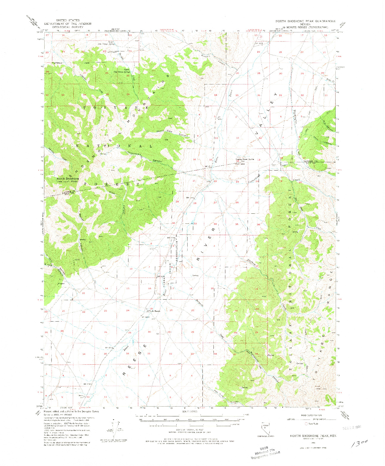 USGS 1:62500-SCALE QUADRANGLE FOR NORTH SHOSHONE PEAK, NV 1956