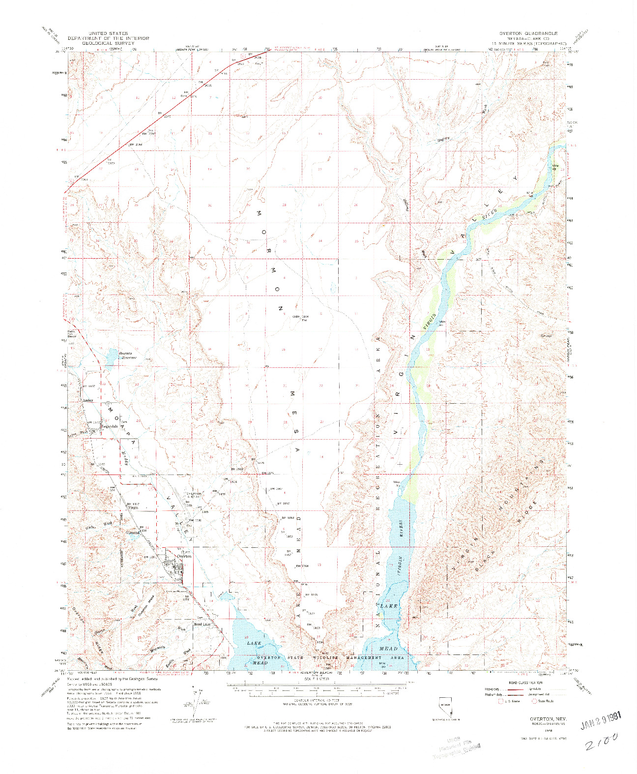 USGS 1:62500-SCALE QUADRANGLE FOR OVERTON, NV 1958