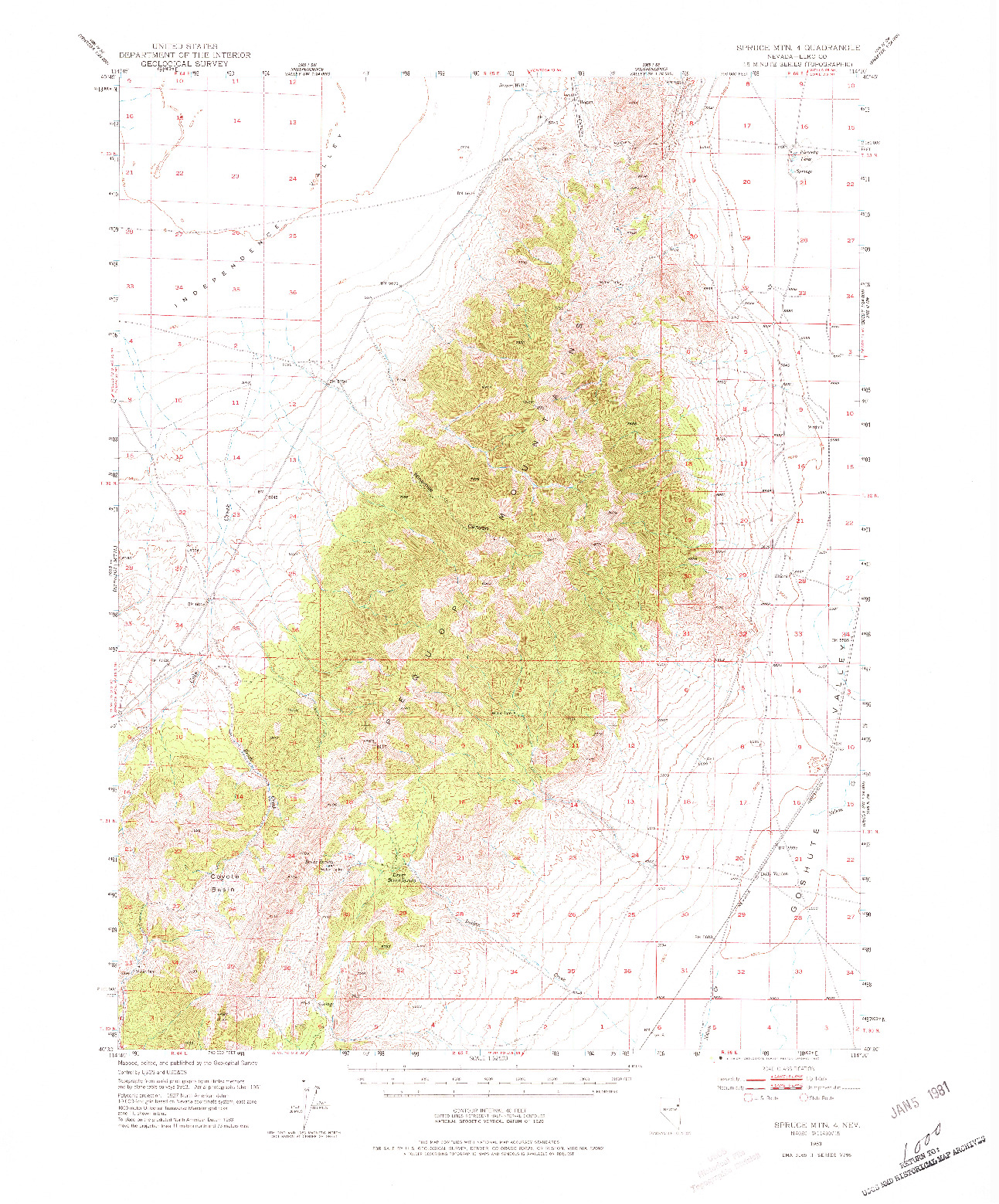 USGS 1:62500-SCALE QUADRANGLE FOR SPRUCE MOUNTAIN 4, NV 1953