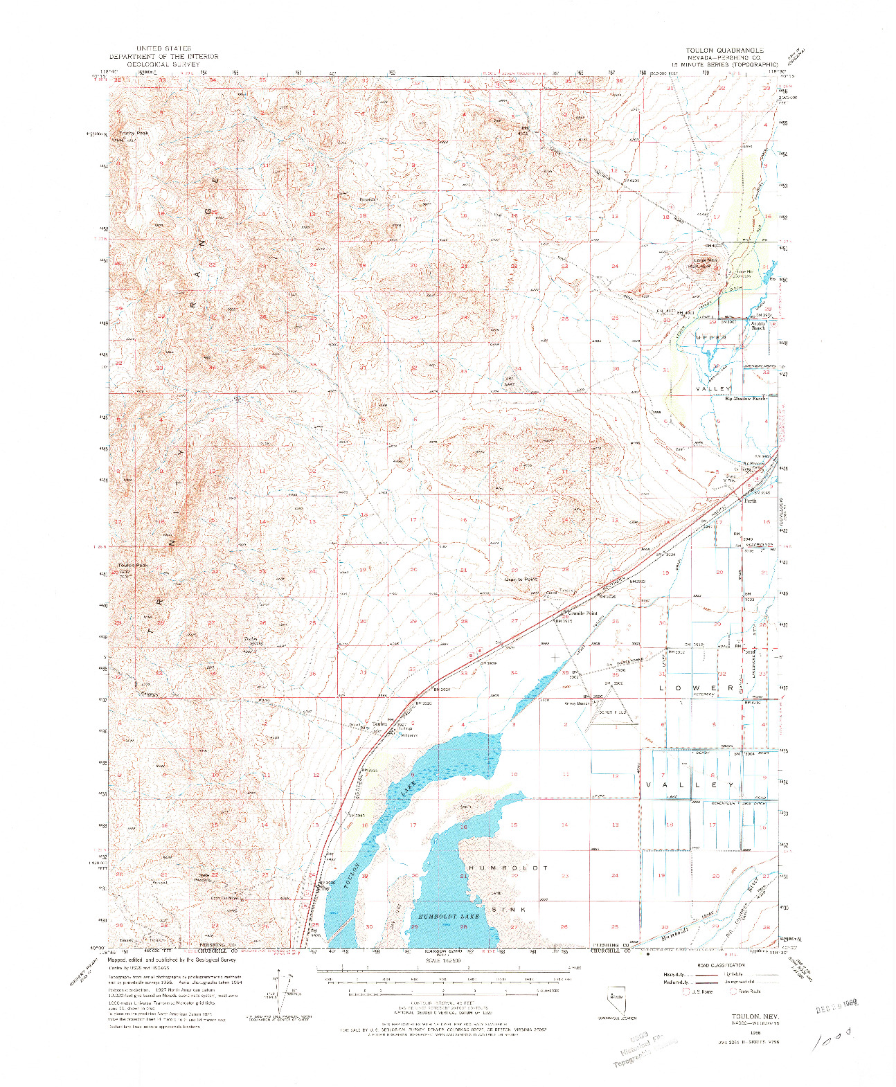 USGS 1:62500-SCALE QUADRANGLE FOR TOULON, NV 1956