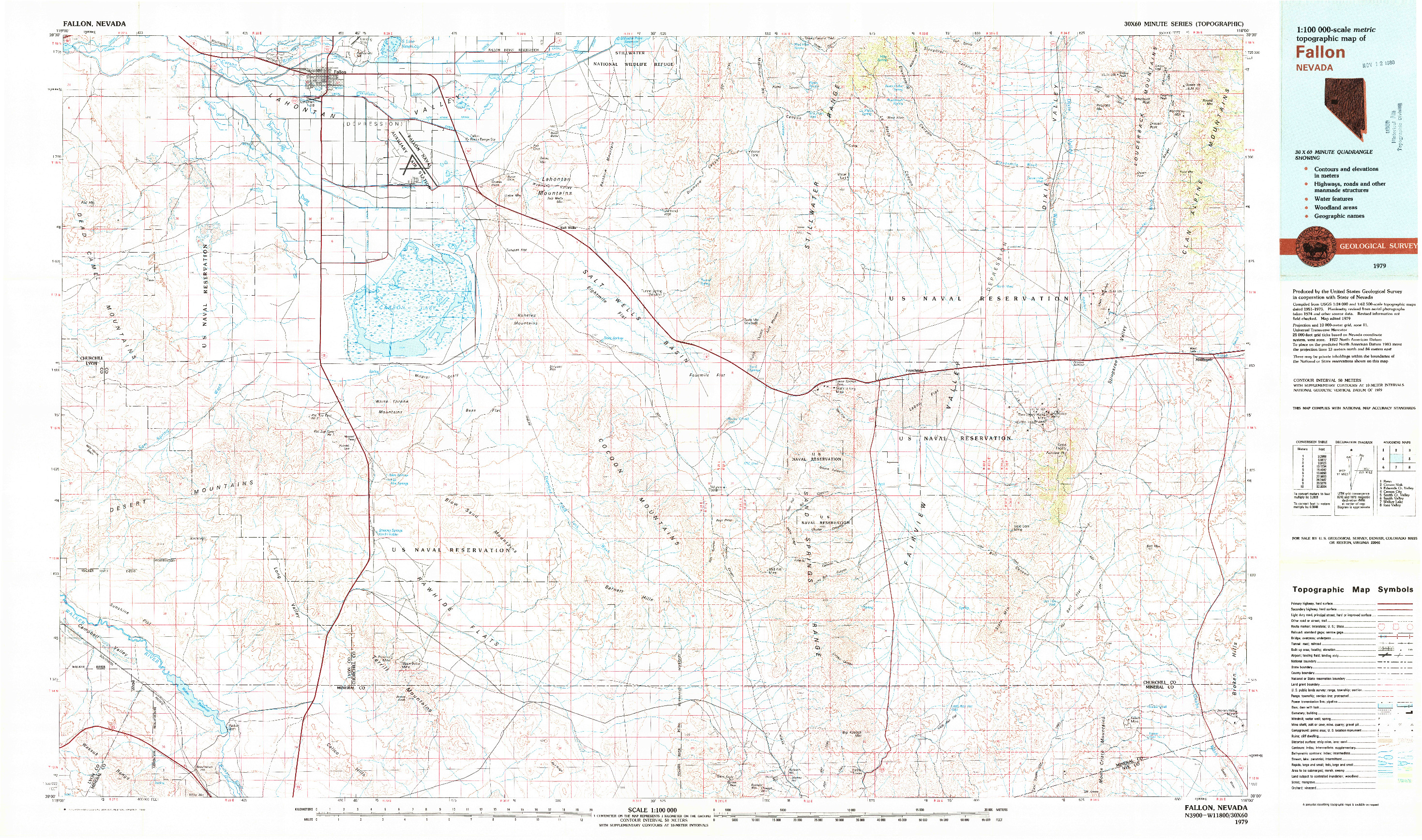 USGS 1:100000-SCALE QUADRANGLE FOR FALLON, NV 1979