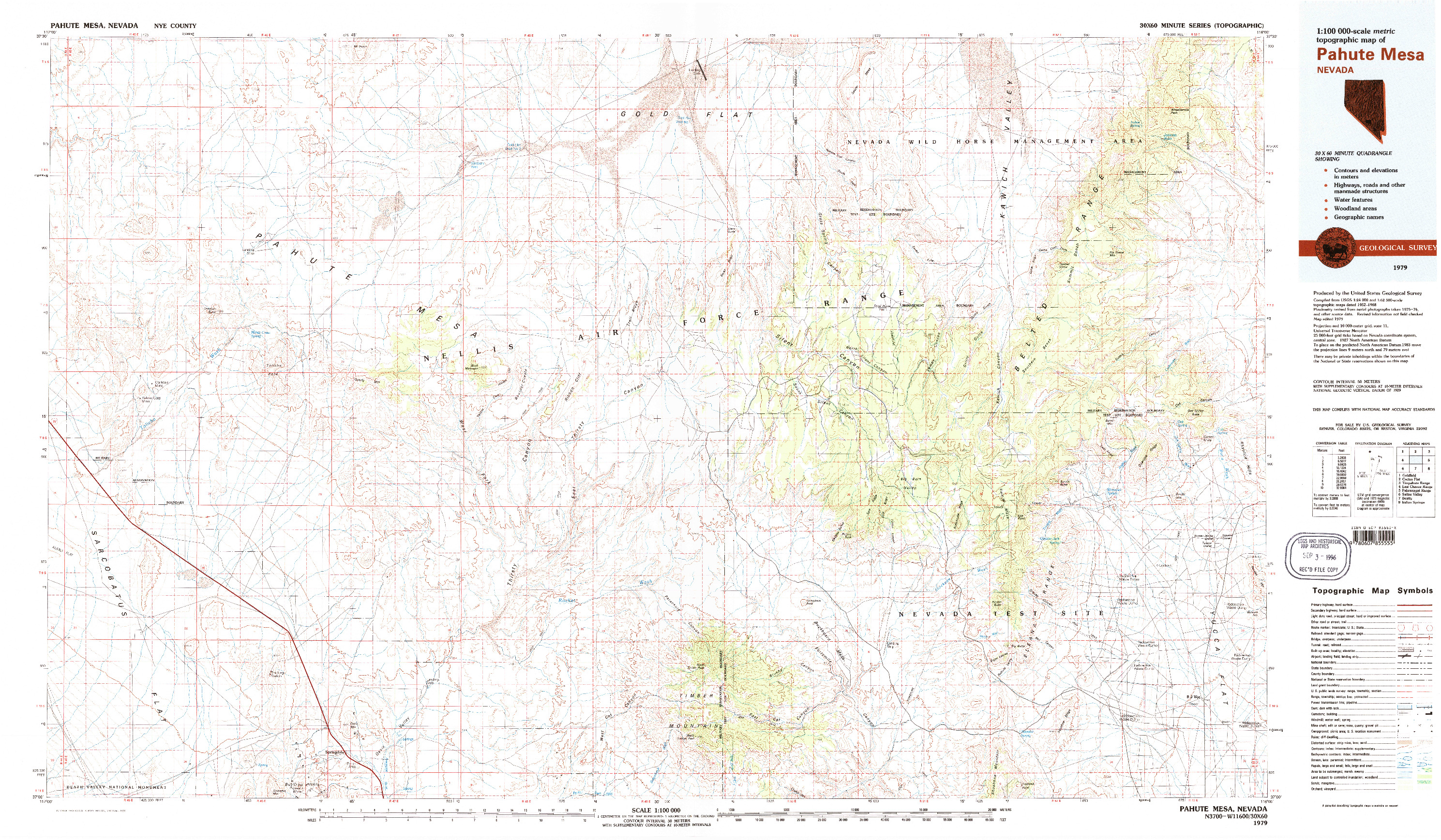 USGS 1:100000-SCALE QUADRANGLE FOR PAHUTE MESA, NV 1979