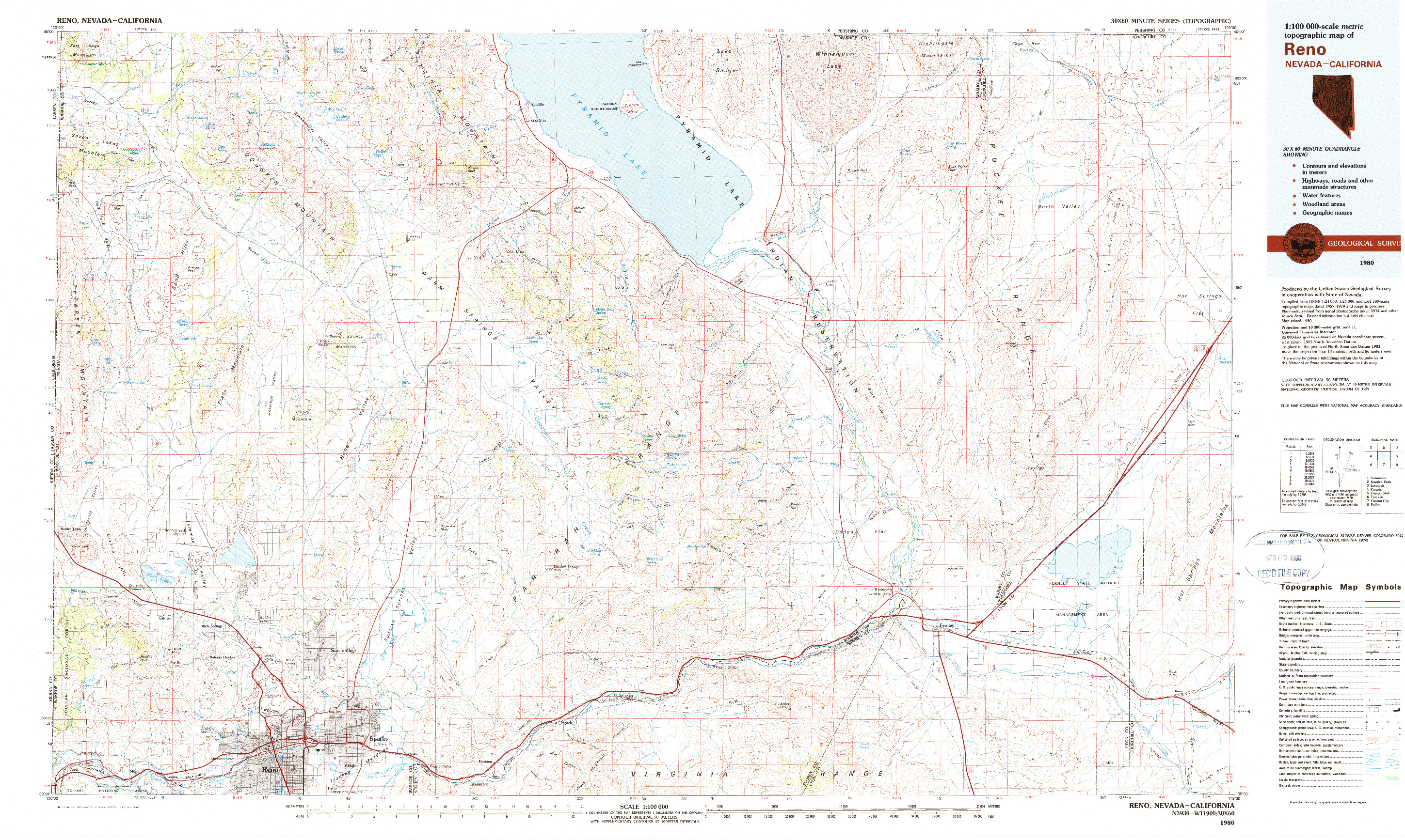 USGS 1:100000-SCALE QUADRANGLE FOR RENO, NV 1980