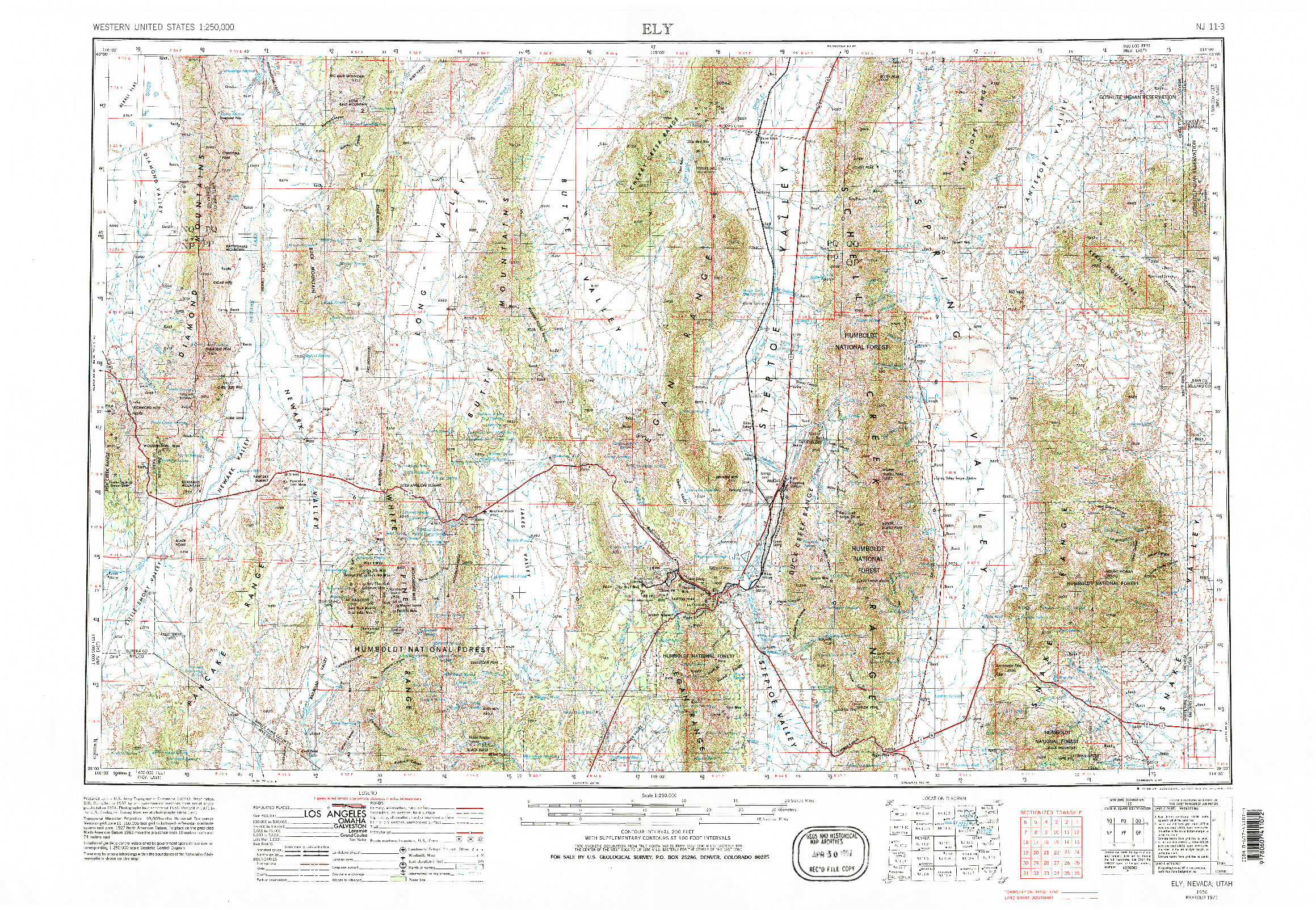 USGS 1:250000-SCALE QUADRANGLE FOR ELY, NV 1956