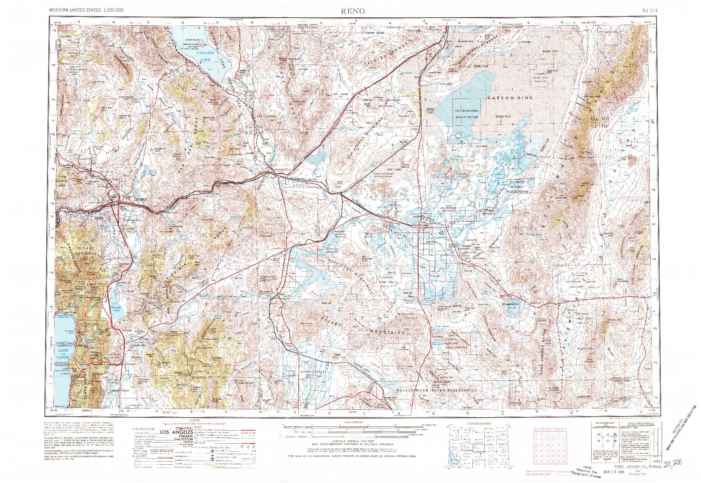 USGS 1:250000-SCALE QUADRANGLE FOR RENO, NV 1957