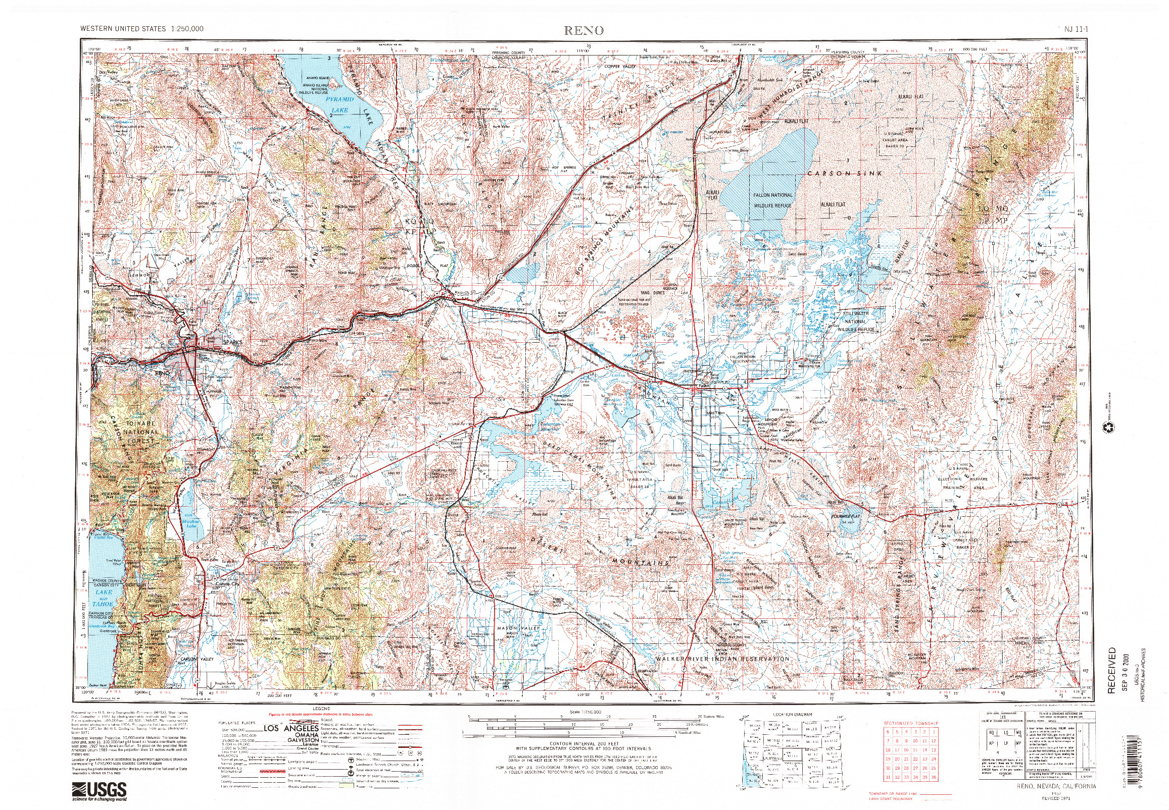 USGS 1:250000-SCALE QUADRANGLE FOR RENO, NV 1957