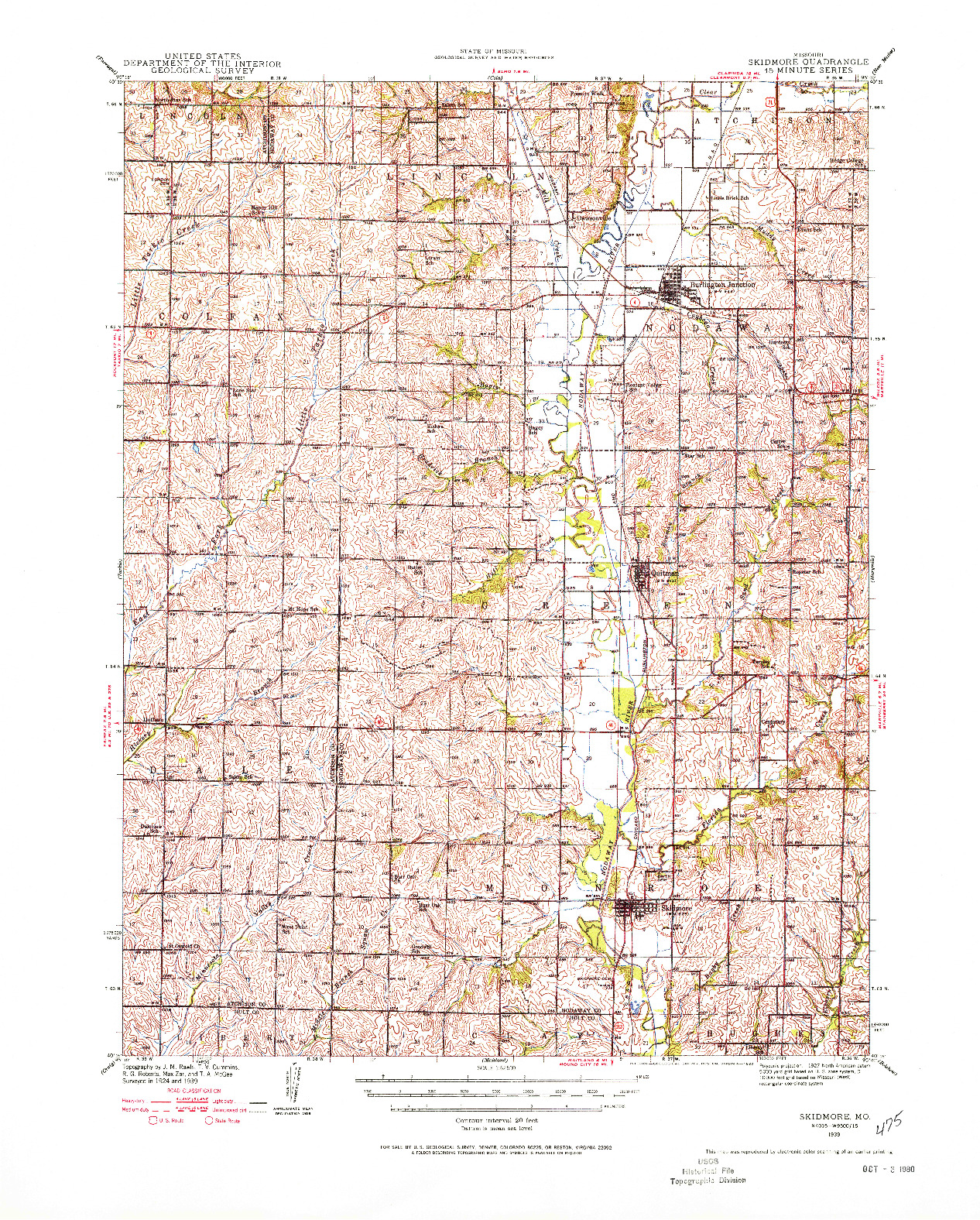 USGS 1:62500-SCALE QUADRANGLE FOR SKIDMORE, MO 1939