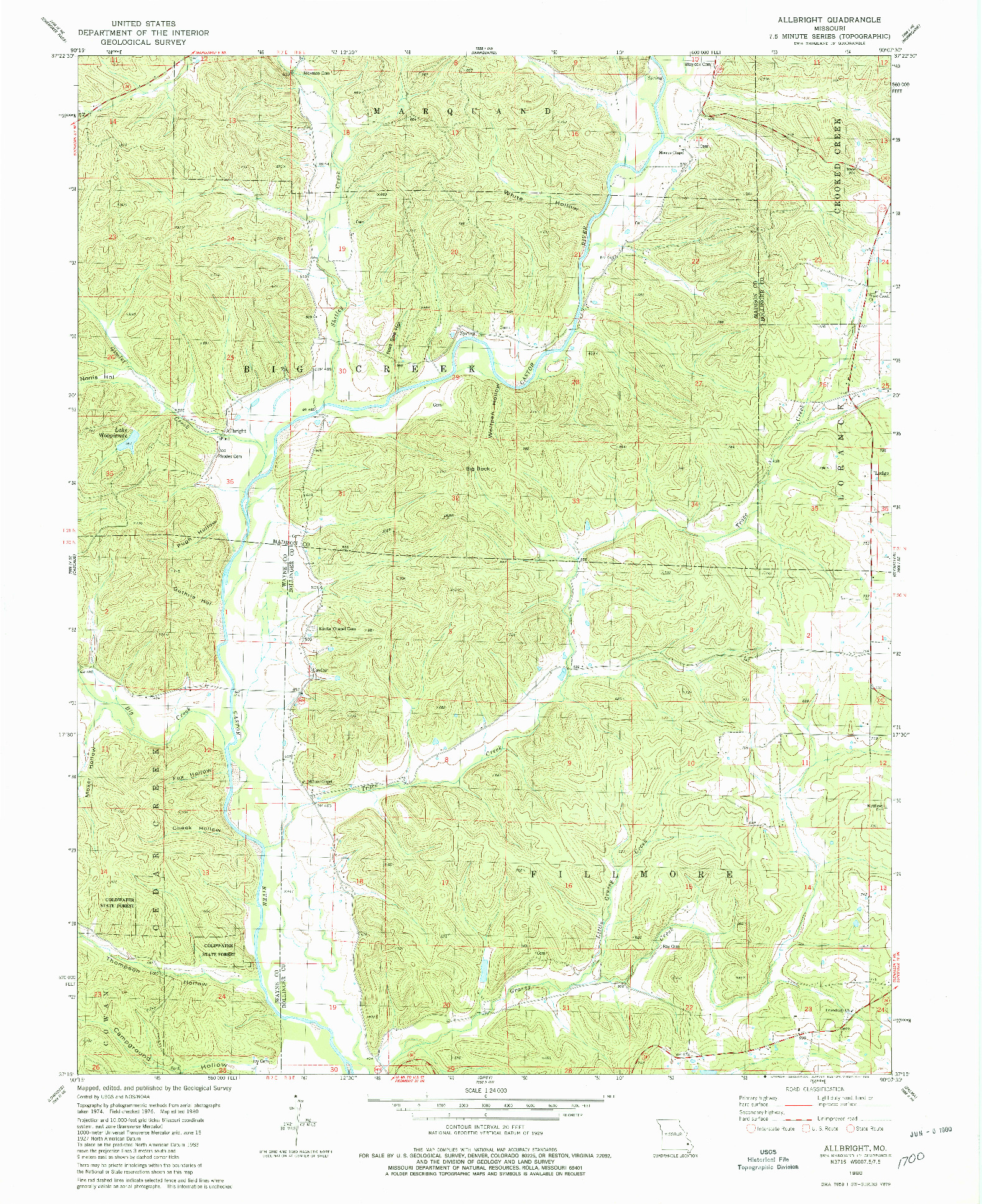 USGS 1:24000-SCALE QUADRANGLE FOR ALLBRIGHT, MO 1980