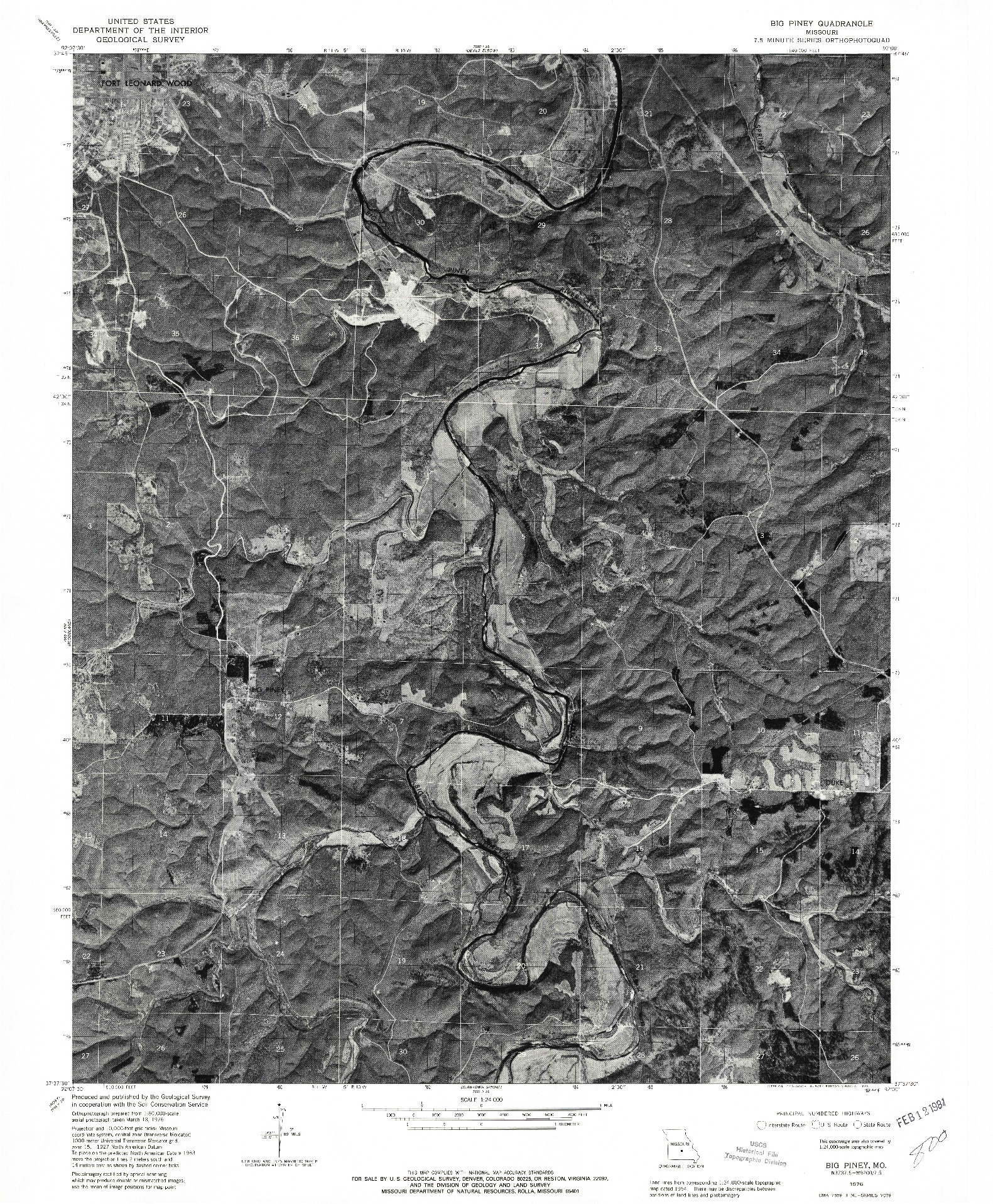 USGS 1:24000-SCALE QUADRANGLE FOR BIG PINEY, MO 1976