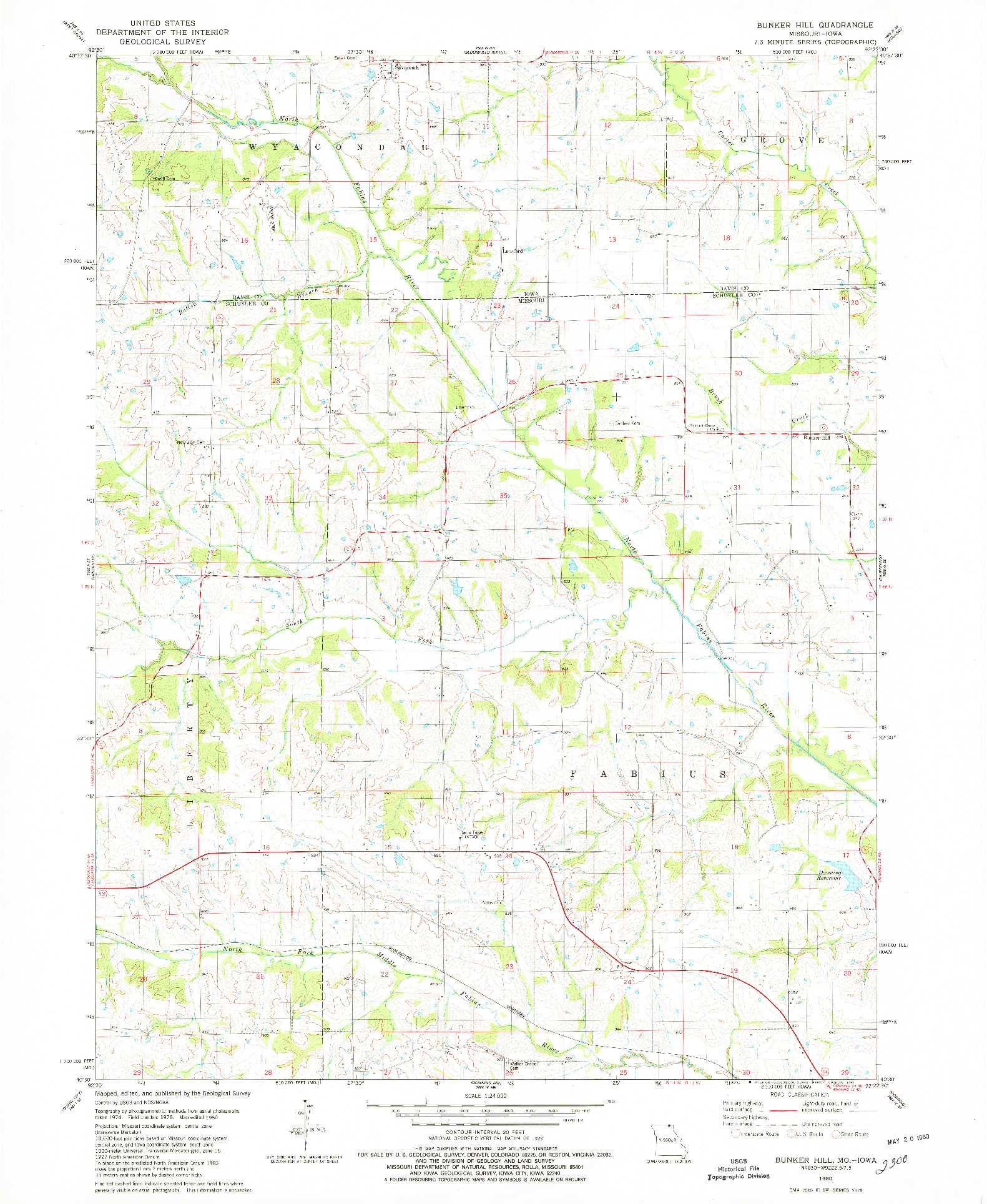 USGS 1:24000-SCALE QUADRANGLE FOR BUNKER HILL, MO 1980