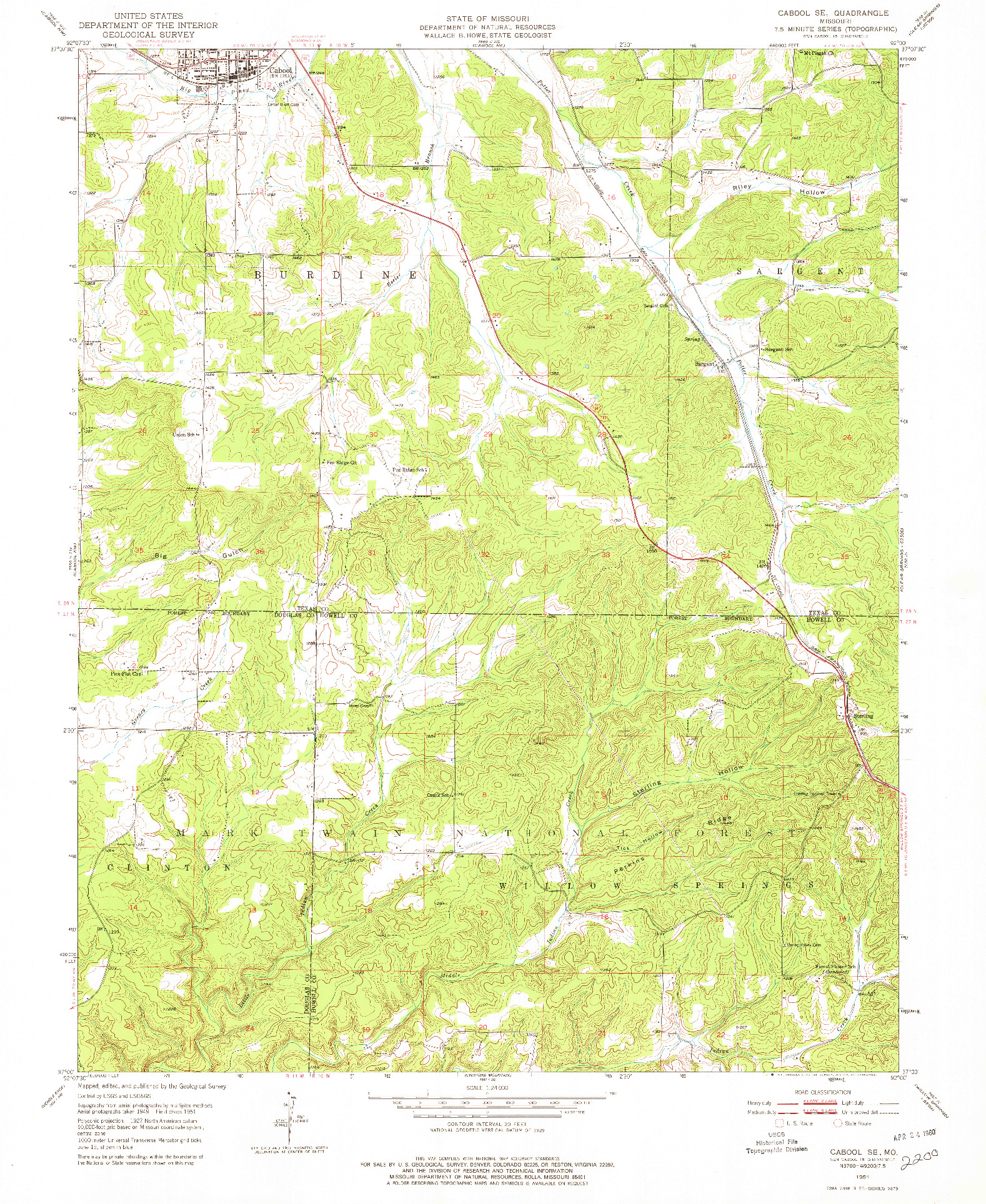 USGS 1:24000-SCALE QUADRANGLE FOR CABOOL SE, MO 1951