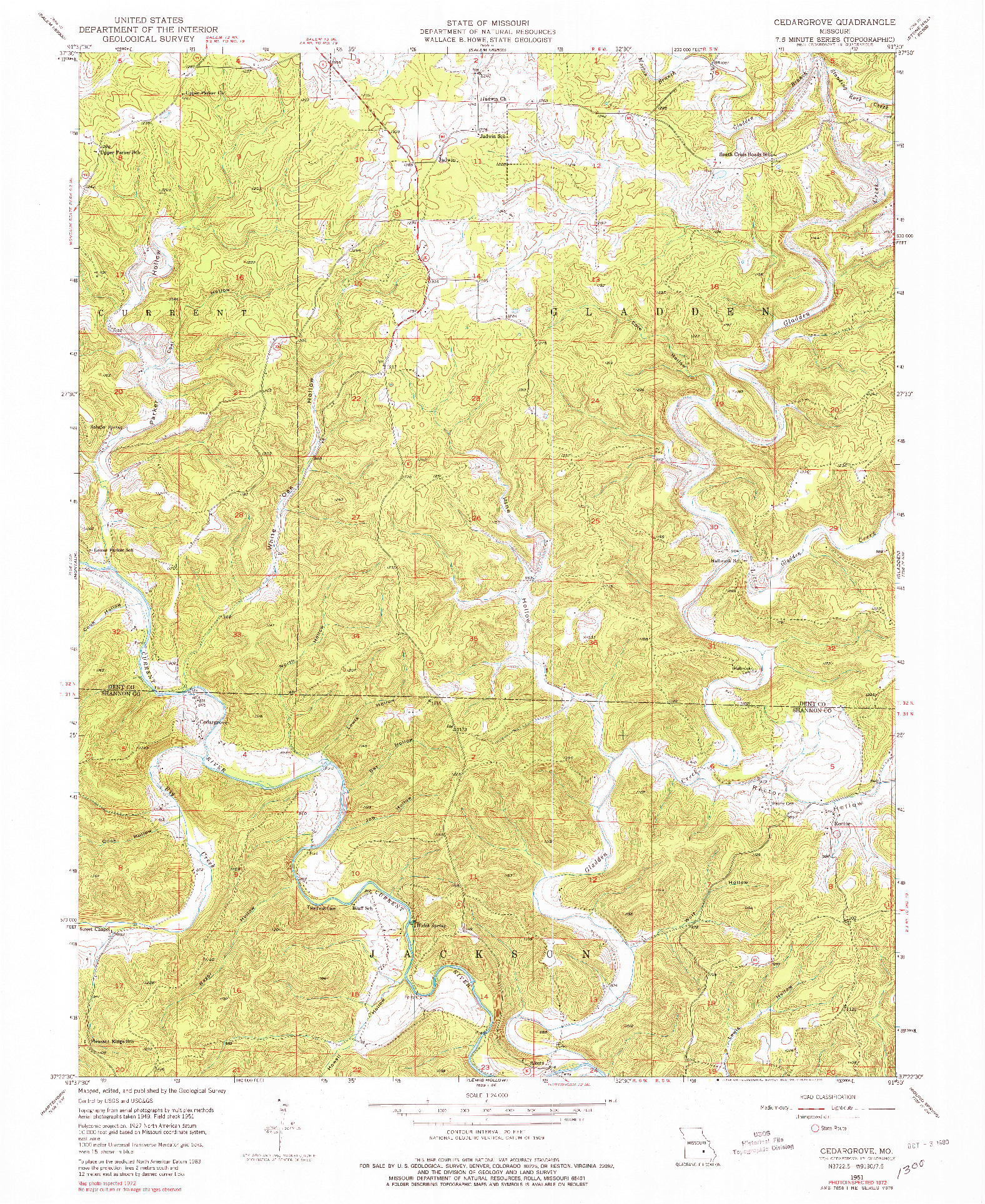 USGS 1:24000-SCALE QUADRANGLE FOR CEDARGROVE, MO 1951