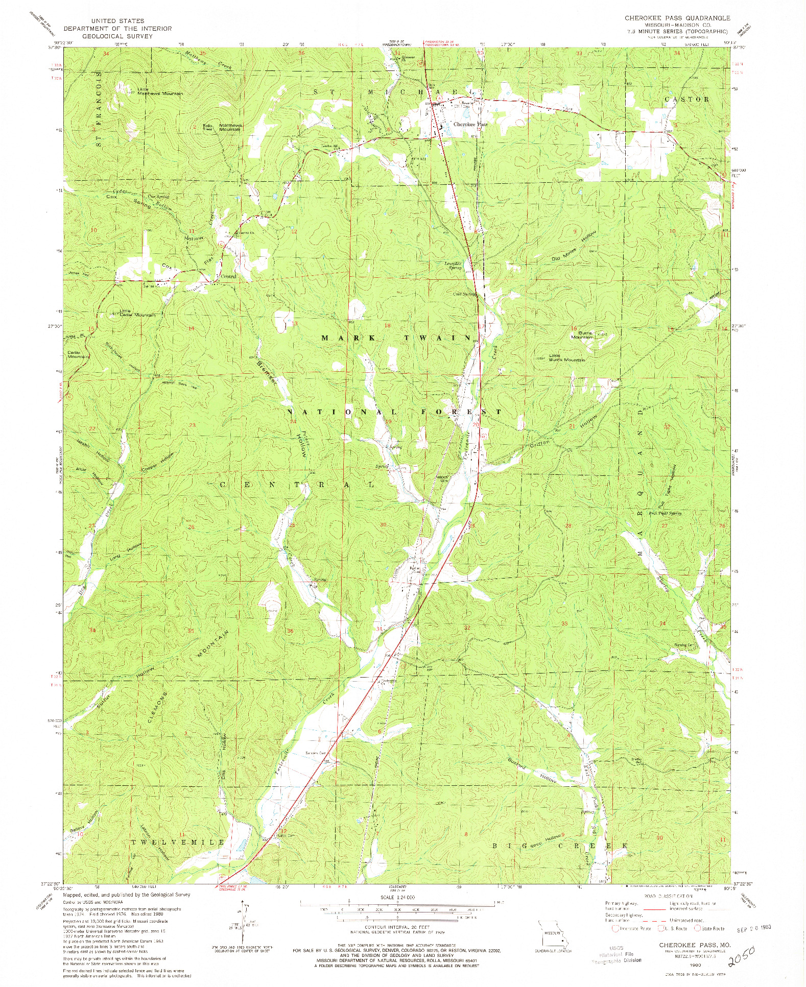 USGS 1:24000-SCALE QUADRANGLE FOR CHEROKEE PASS, MO 1980