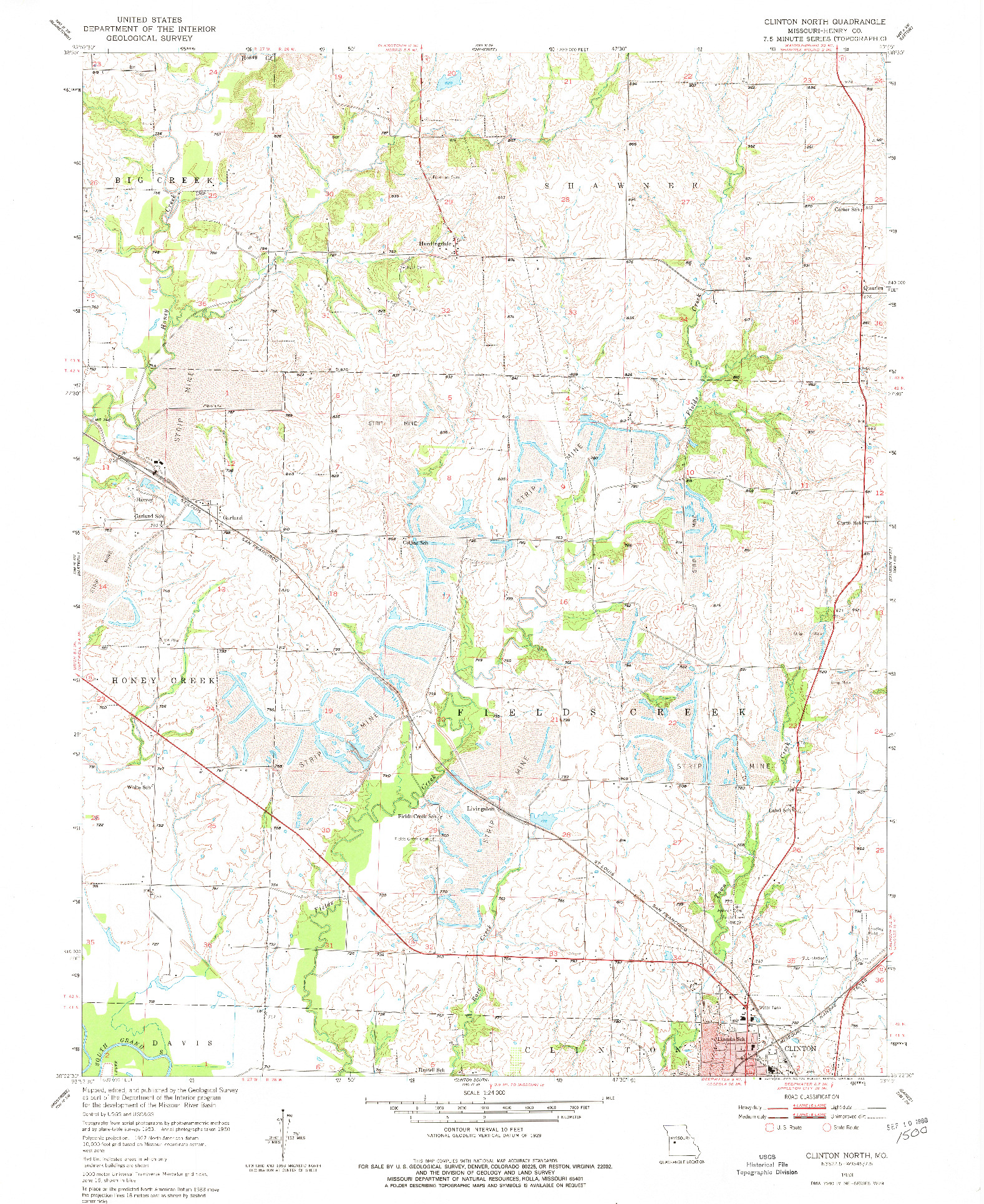 USGS 1:24000-SCALE QUADRANGLE FOR CLINTON NORTH, MO 1953