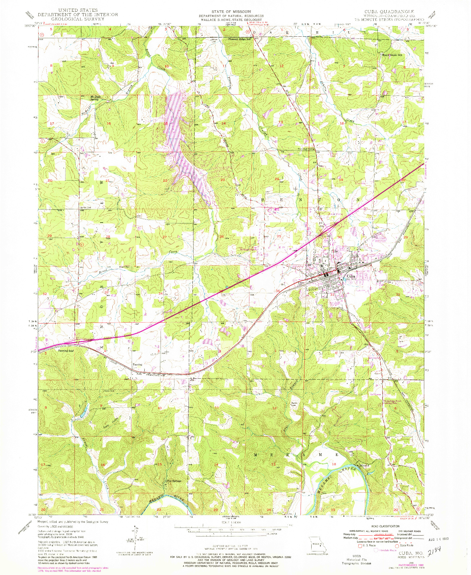 USGS 1:24000-SCALE QUADRANGLE FOR CUBA, MO 1948