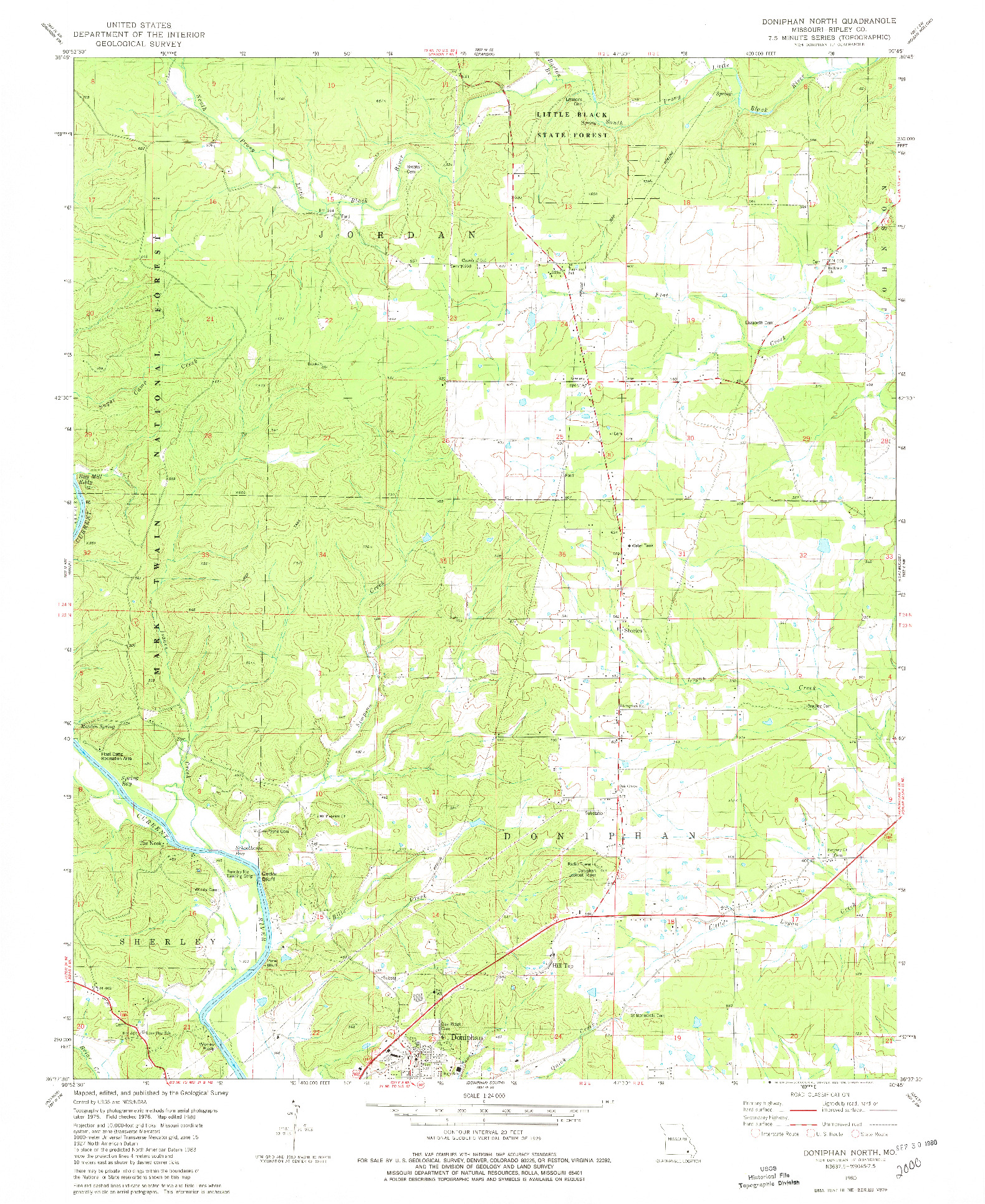 USGS 1:24000-SCALE QUADRANGLE FOR DONIPHAN NORTH, MO 1980