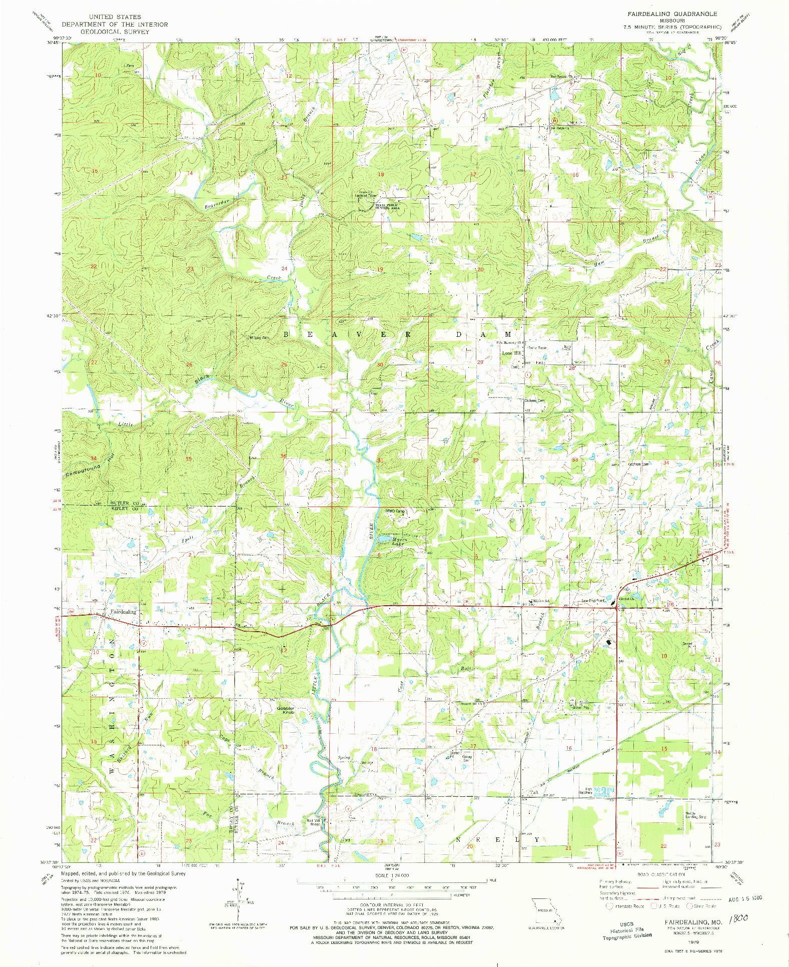 USGS 1:24000-SCALE QUADRANGLE FOR FAIRDEALING, MO 1979