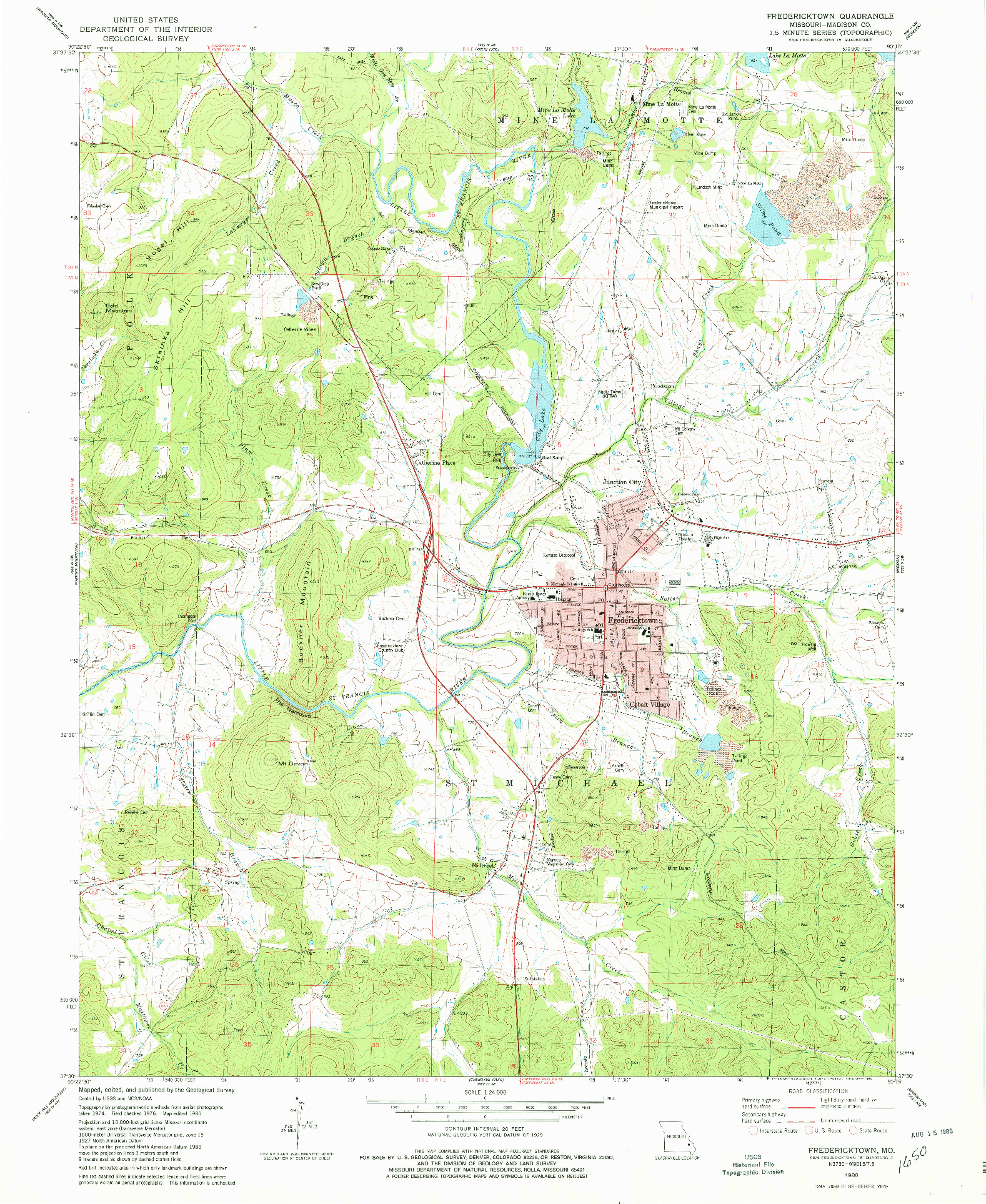 USGS 1:24000-SCALE QUADRANGLE FOR FREDERICKTOWN, MO 1980