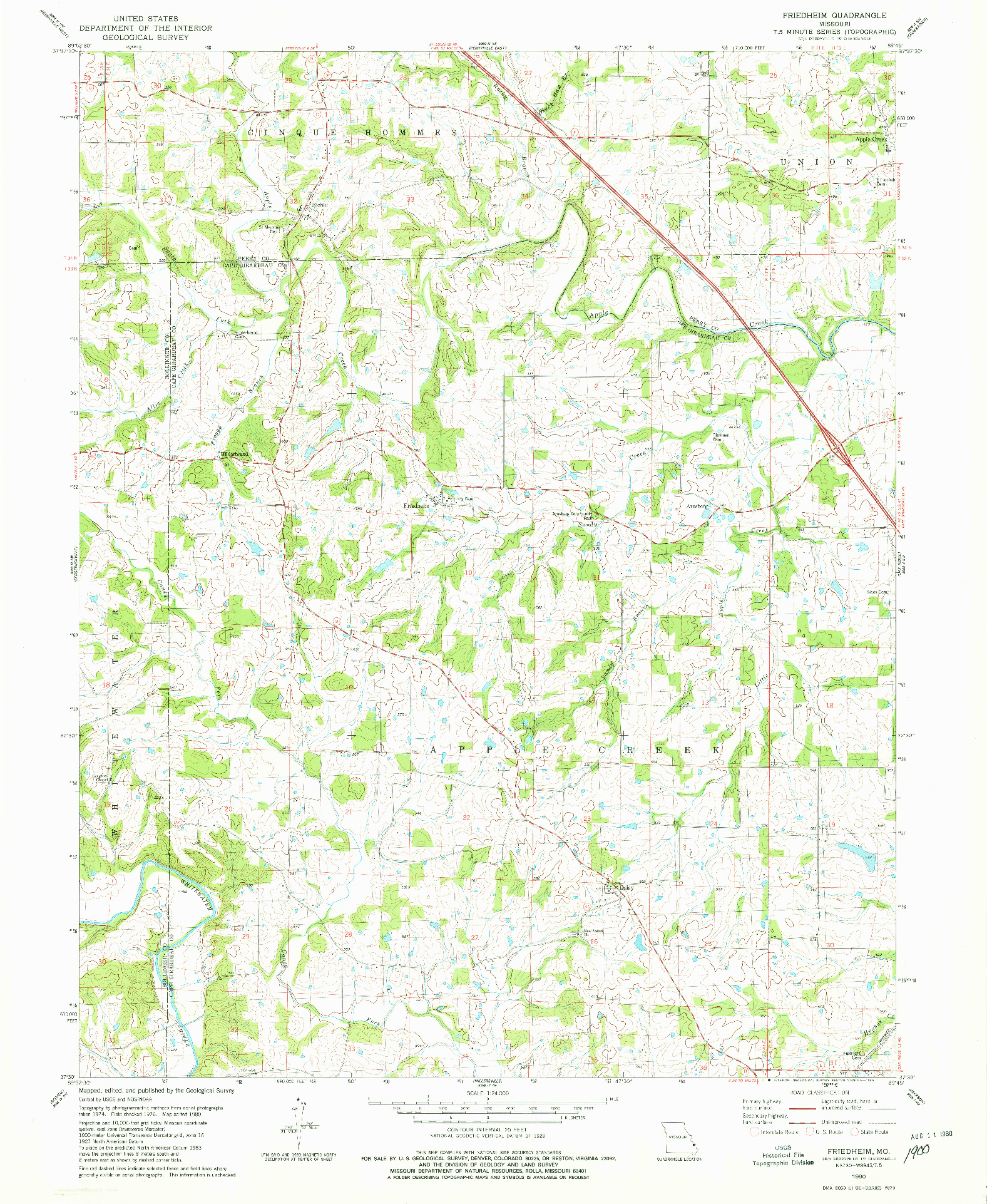 USGS 1:24000-SCALE QUADRANGLE FOR FRIEDHEIM, MO 1980