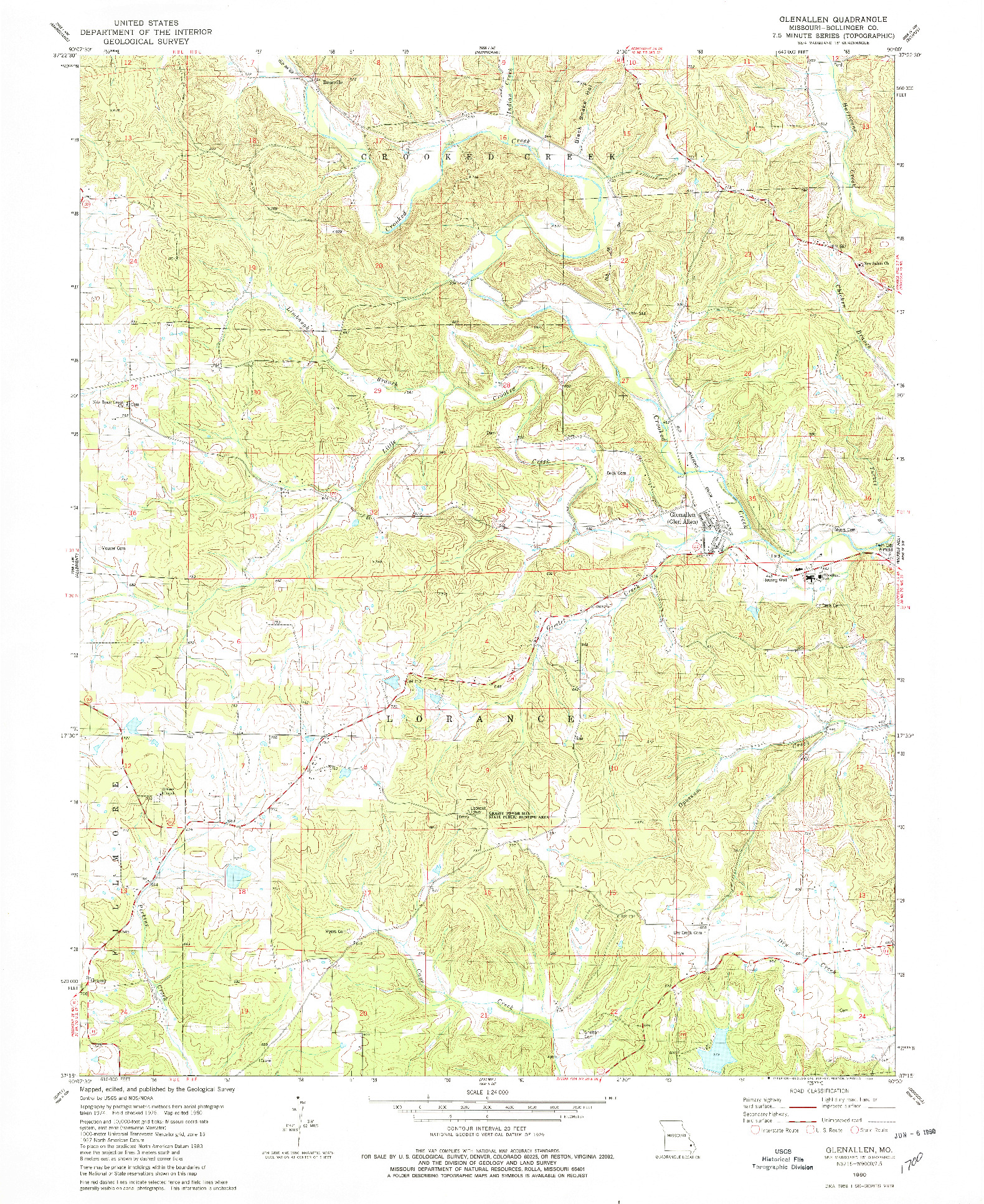 USGS 1:24000-SCALE QUADRANGLE FOR GLENALLEN, MO 1980