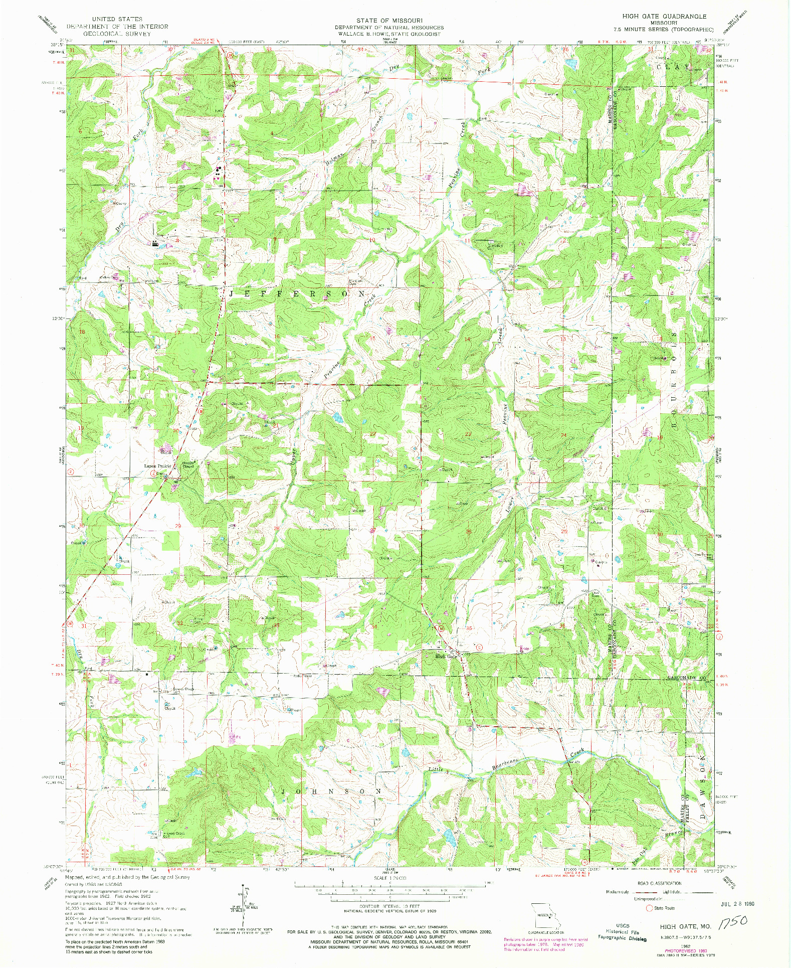 USGS 1:24000-SCALE QUADRANGLE FOR HIGH GATE, MO 1962