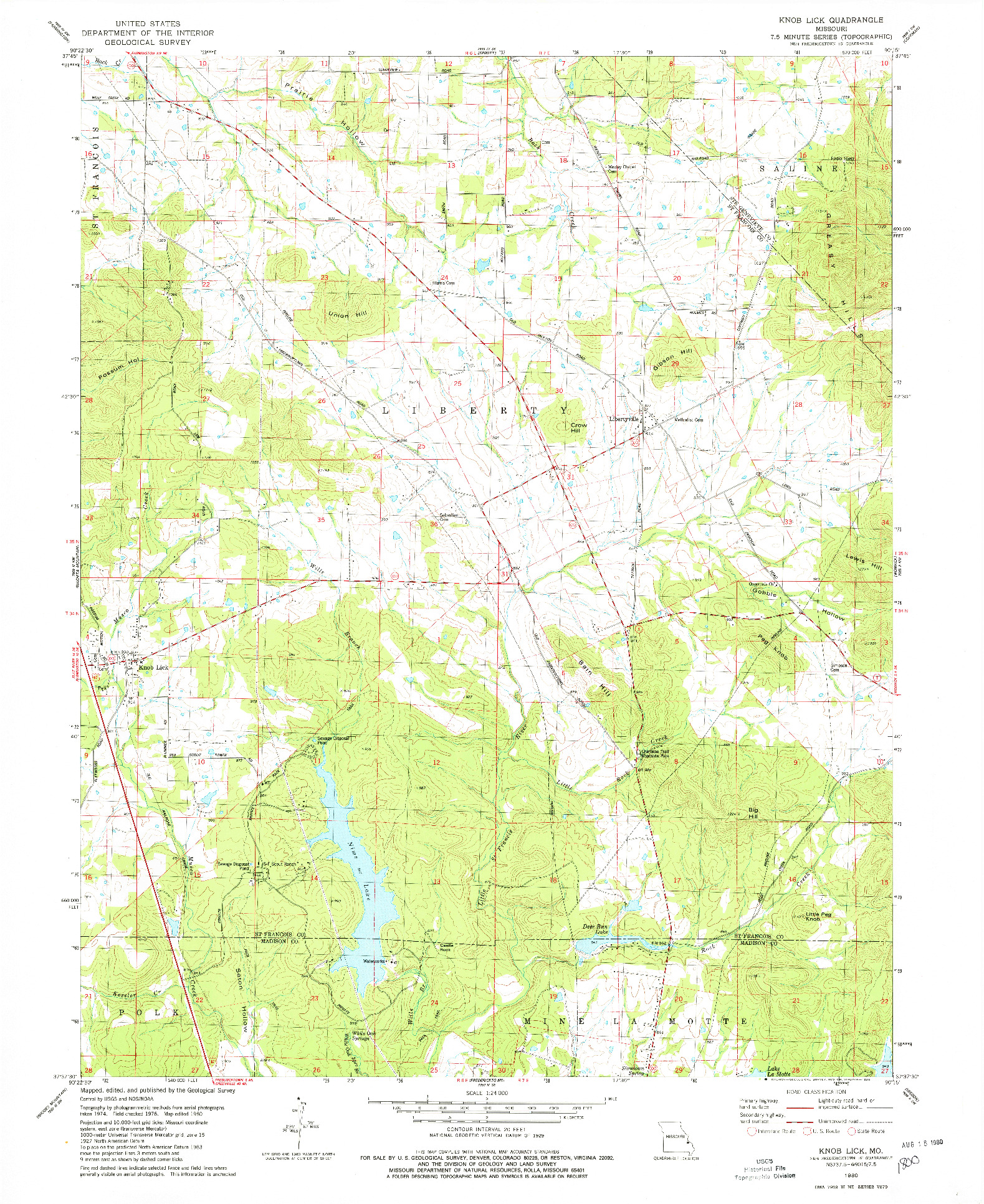 USGS 1:24000-SCALE QUADRANGLE FOR KNOB LICK, MO 1980